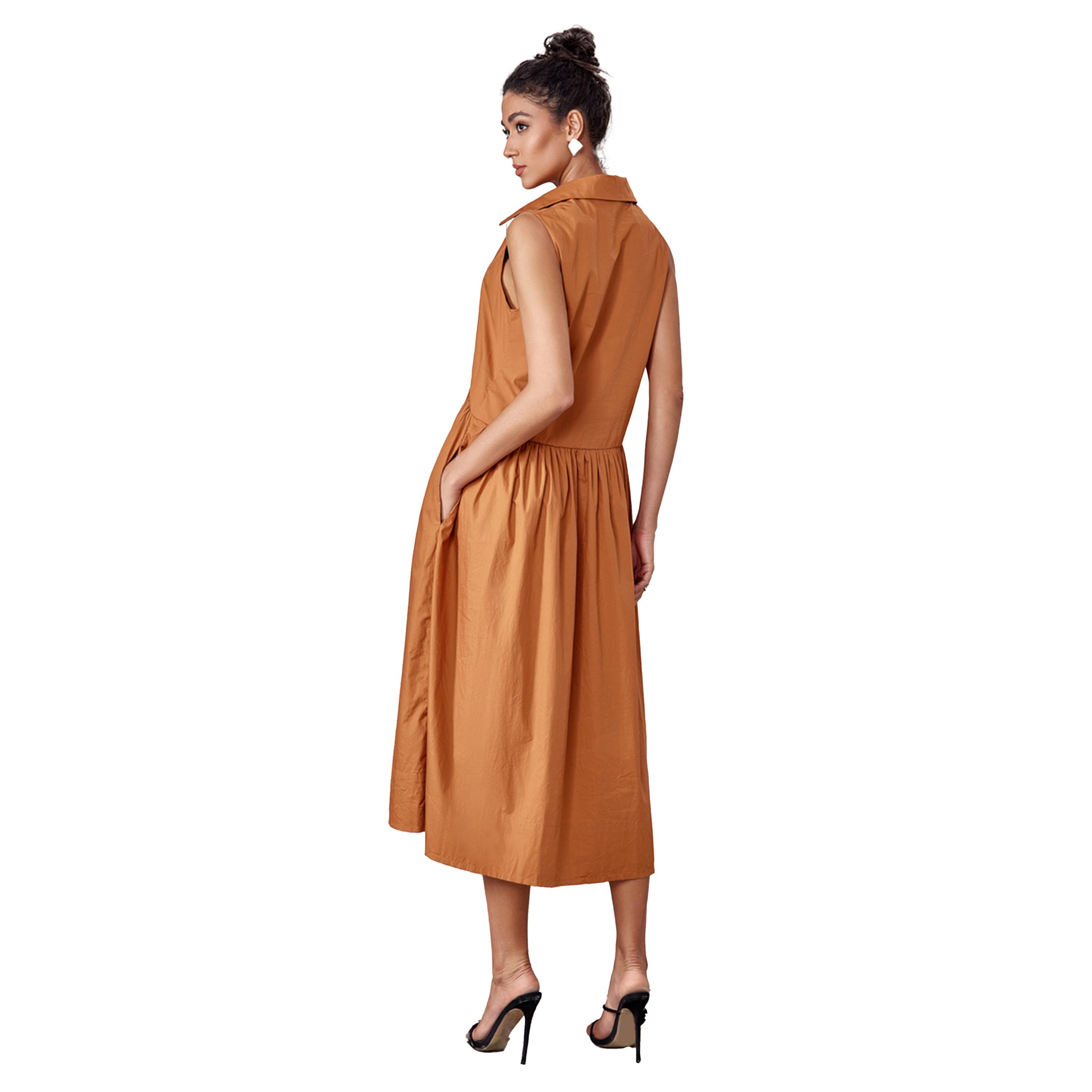 فستان ميدي سادة بلا أكمام مع أزرار-women-clothing-dresses-image-2