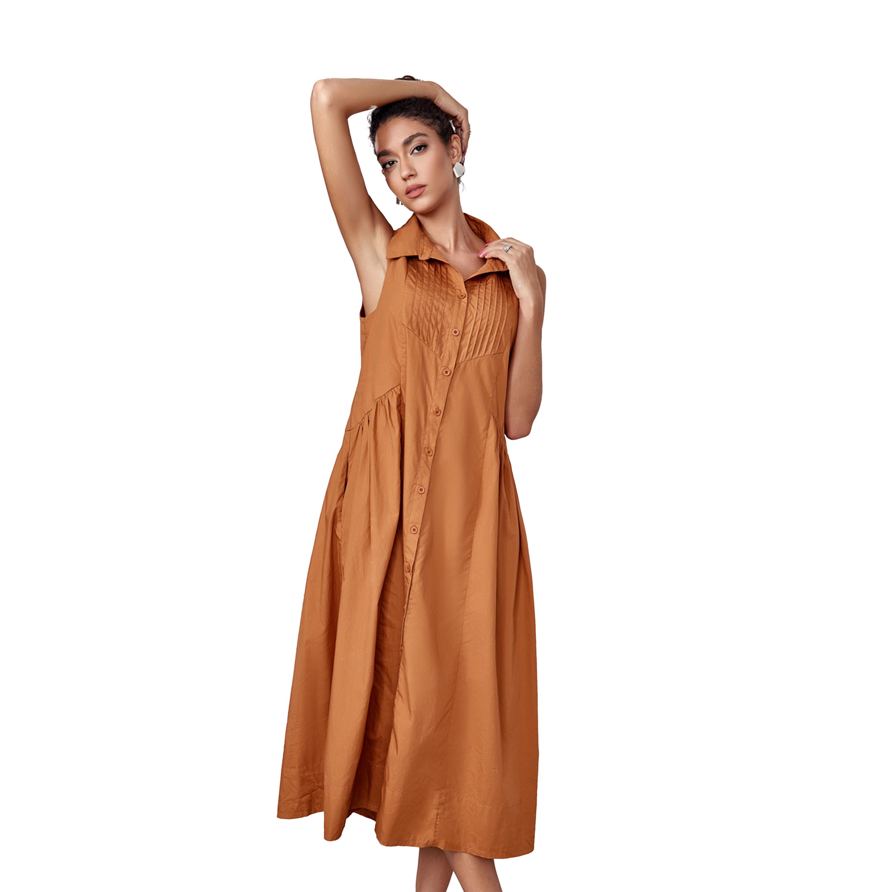 Take Two Solid Button Up Sleeveless Shirt Midi Dress-women-clothing-dresses-image-4