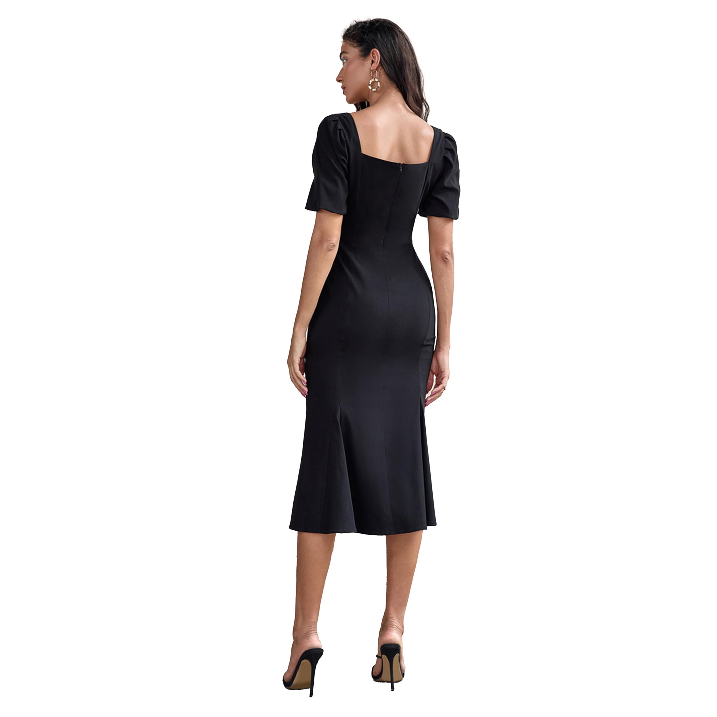 Take Two Solid Square Neck Mermaid Midi Dress-women-clothing-dresses-image-2