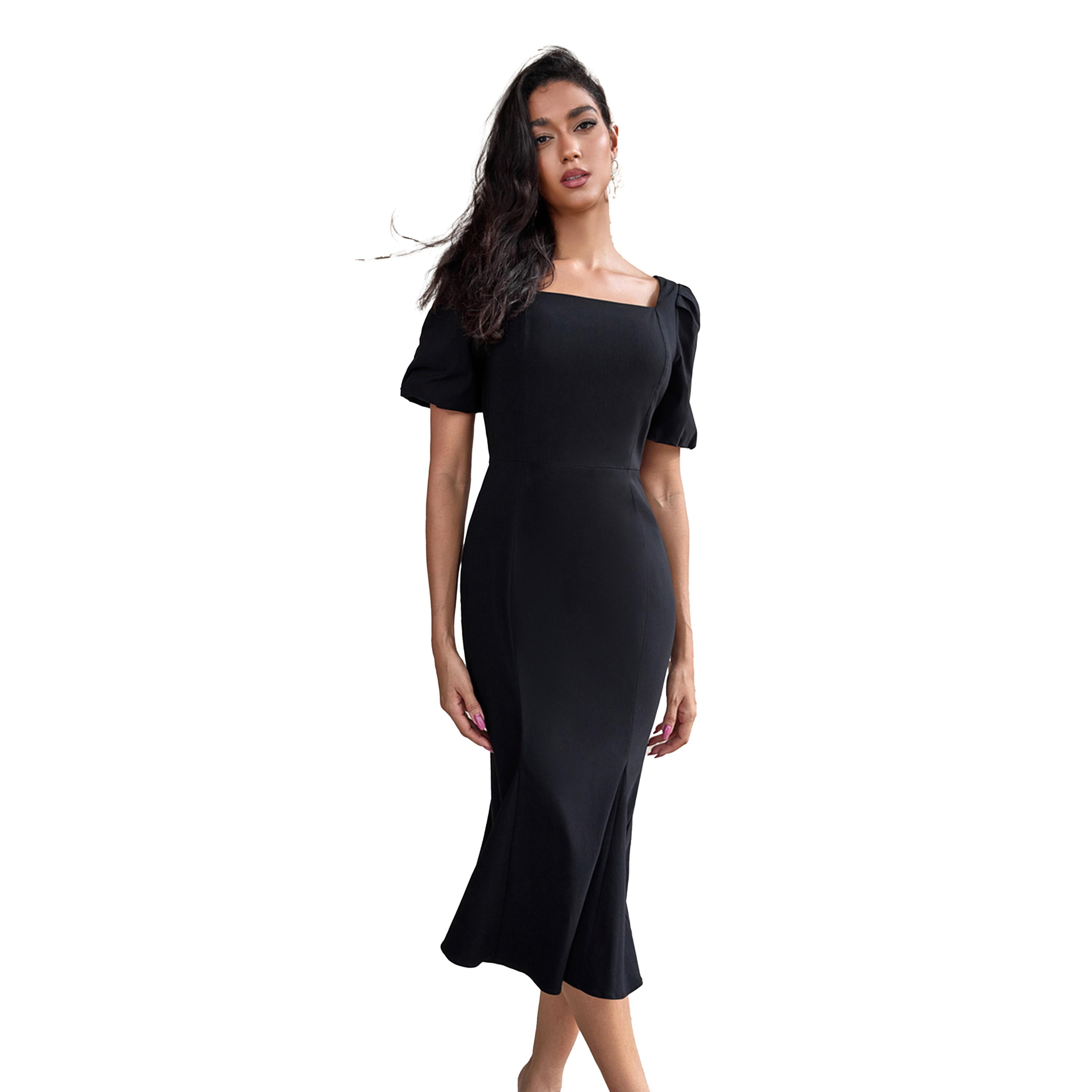 فستان ميدي ميرميد سادة بياقة مربعة-women-clothing-dresses-image-3