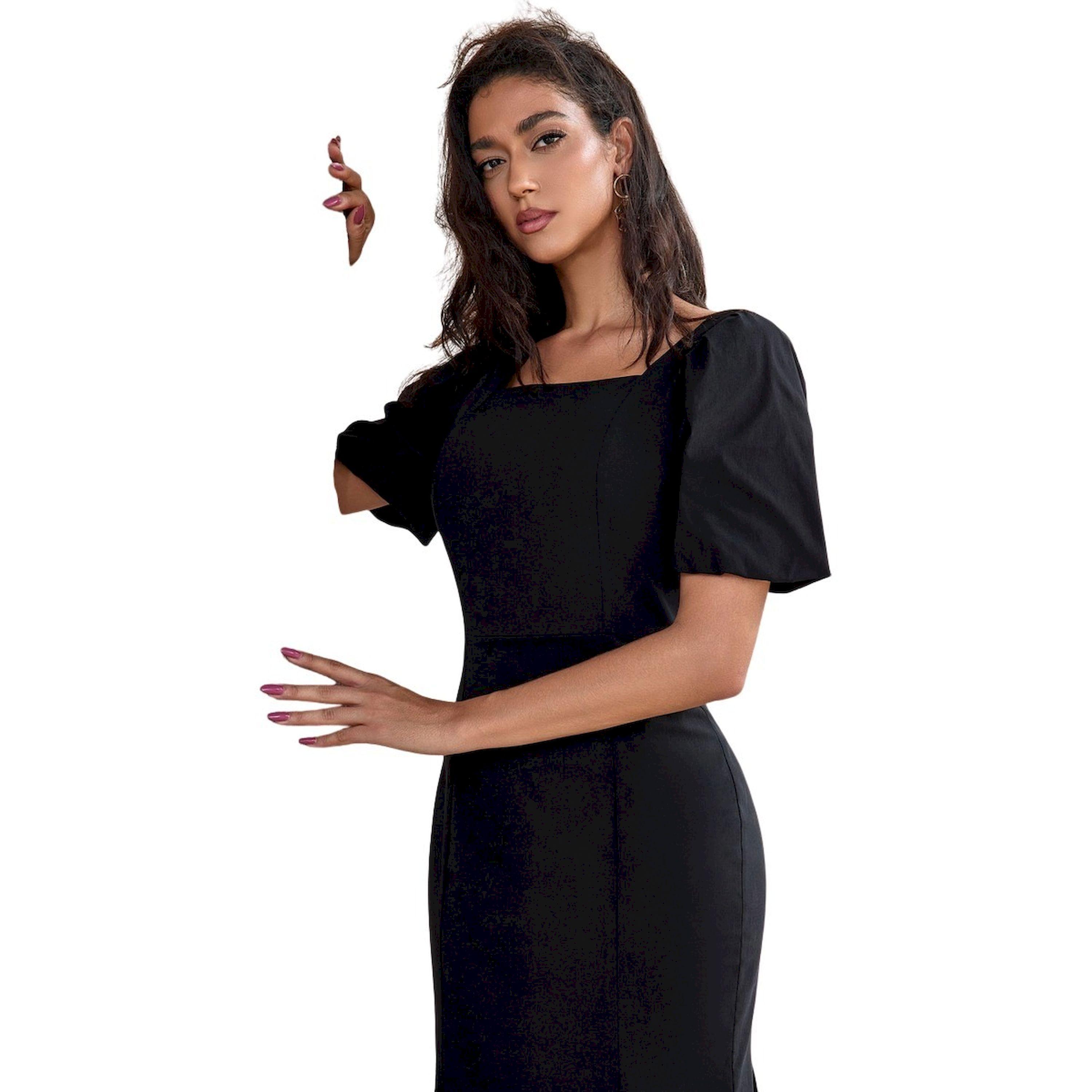 فستان ميدي ميرميد سادة بياقة مربعة-women-clothing-dresses-image-6