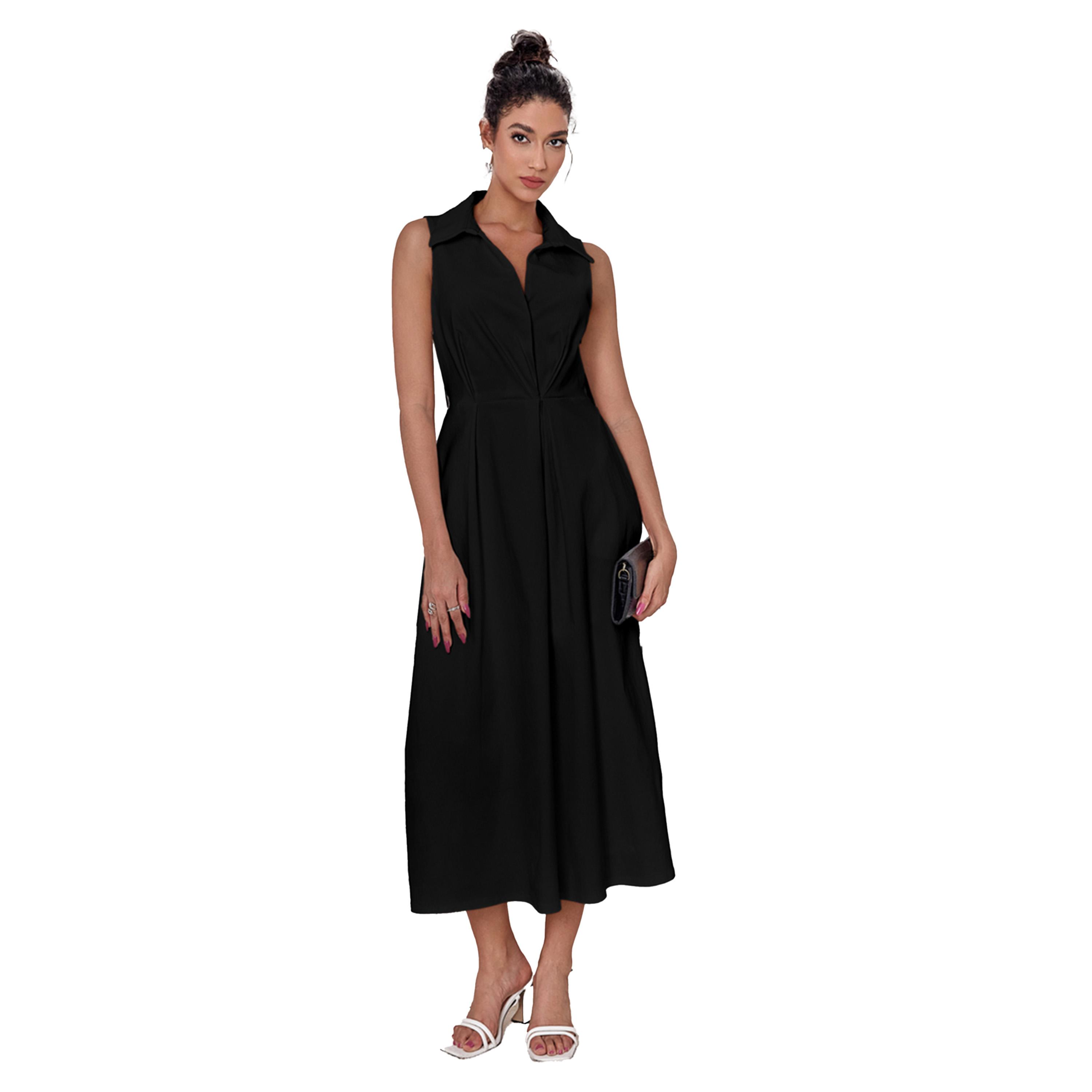 Take Two Solid Pocket Detail Sleeveless A-Line Midi Dress-women-clothing-dresses-image-3