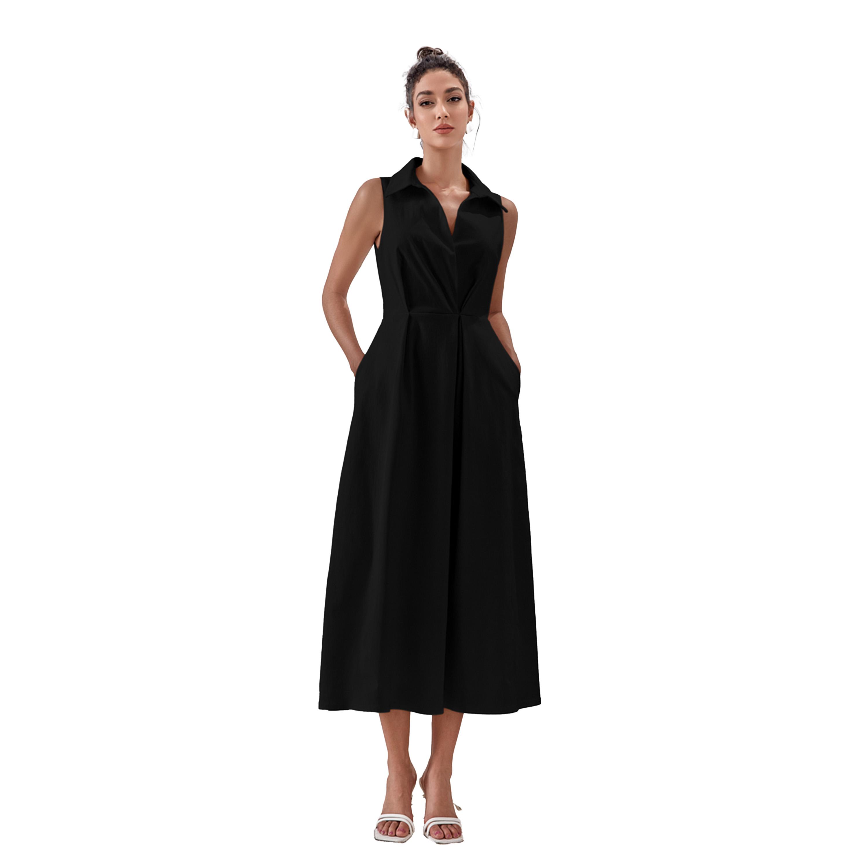 فستان ميدي سادة بلا أكمام مع حافة واسعة-women-clothing-dresses-image-5