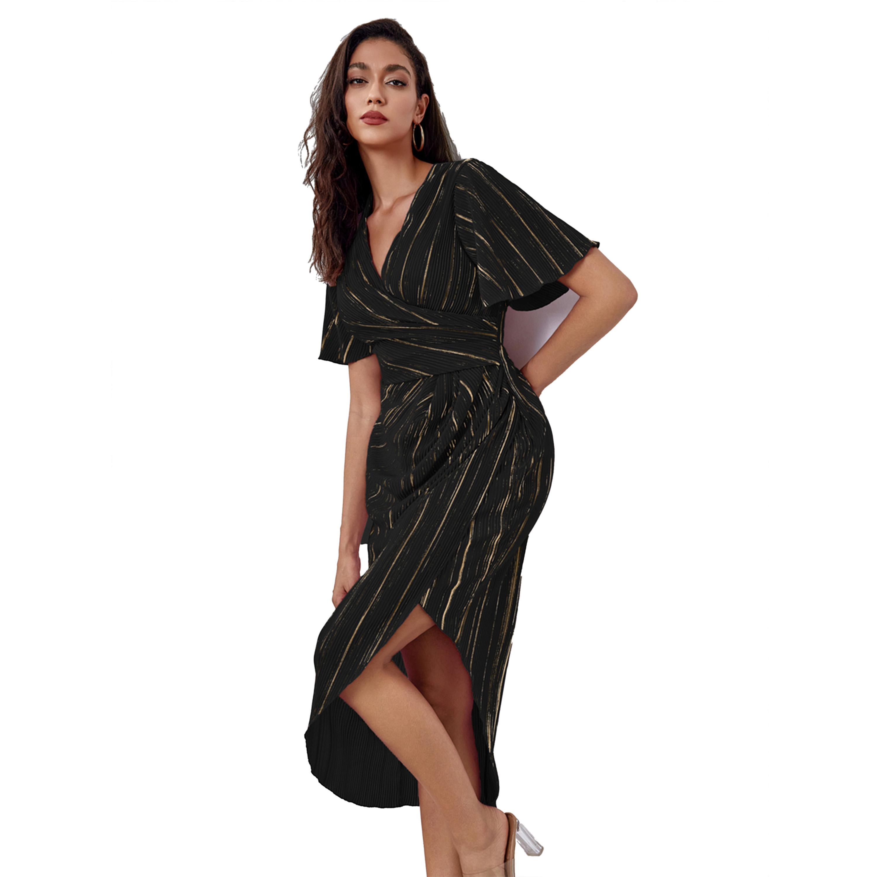 فستان ميدي مخطط بنمط لف-women-clothing-dresses-image-4