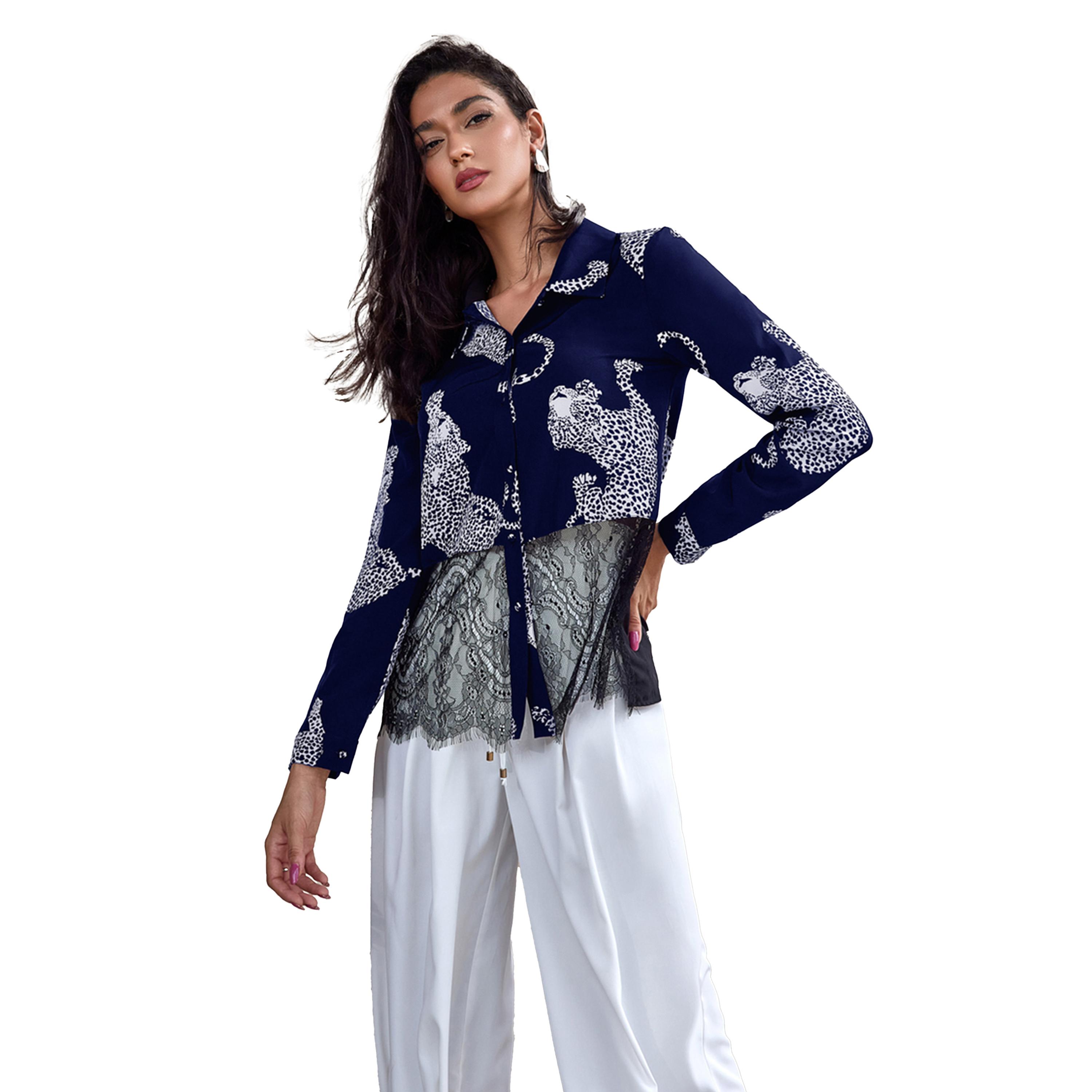 Take Two Graphic Print Lace Patchwork Shirt-women-clothing-shirtsandblouses-shirts-image-2