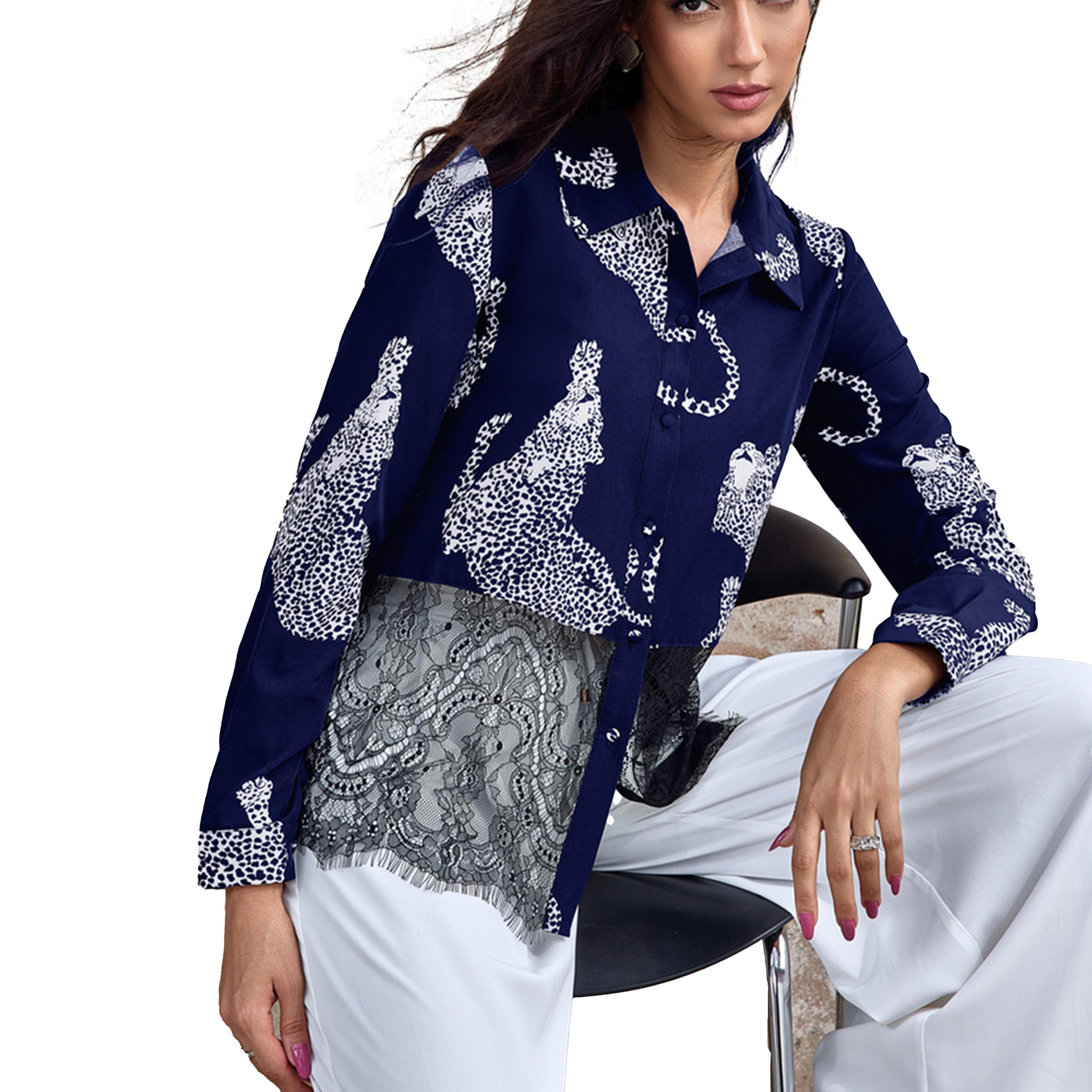 Take Two Graphic Print Lace Patchwork Shirt-women-clothing-shirtsandblouses-shirts-image-4