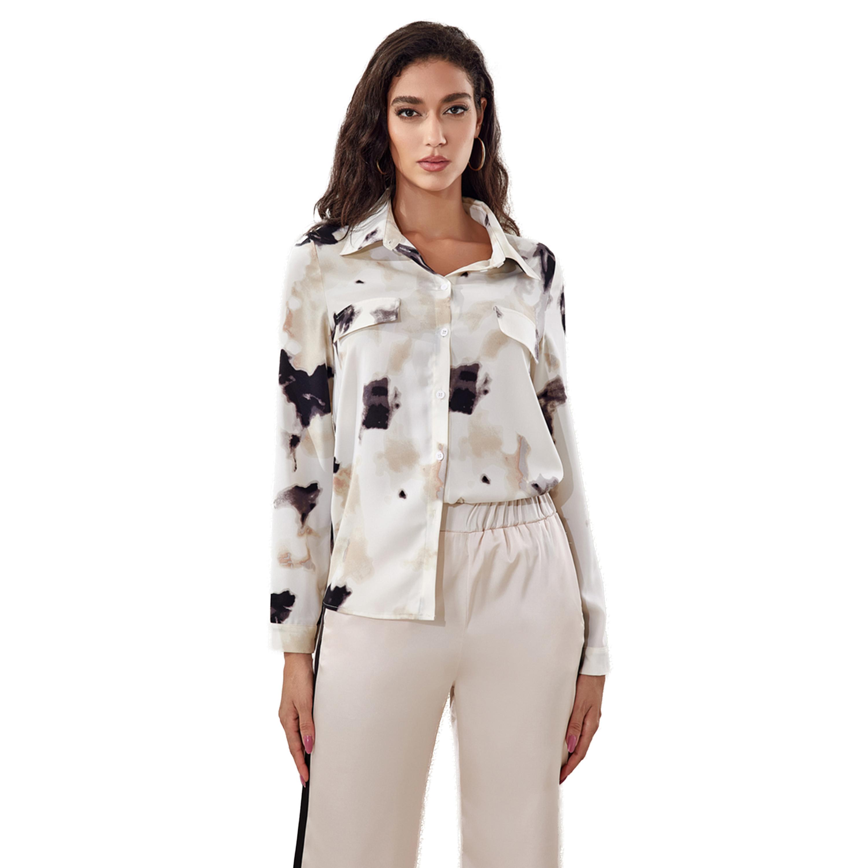 بلوزة مطبعة بياقة سبريد وجيوب-women-clothing-shirtsandblouses-shirts-image-1