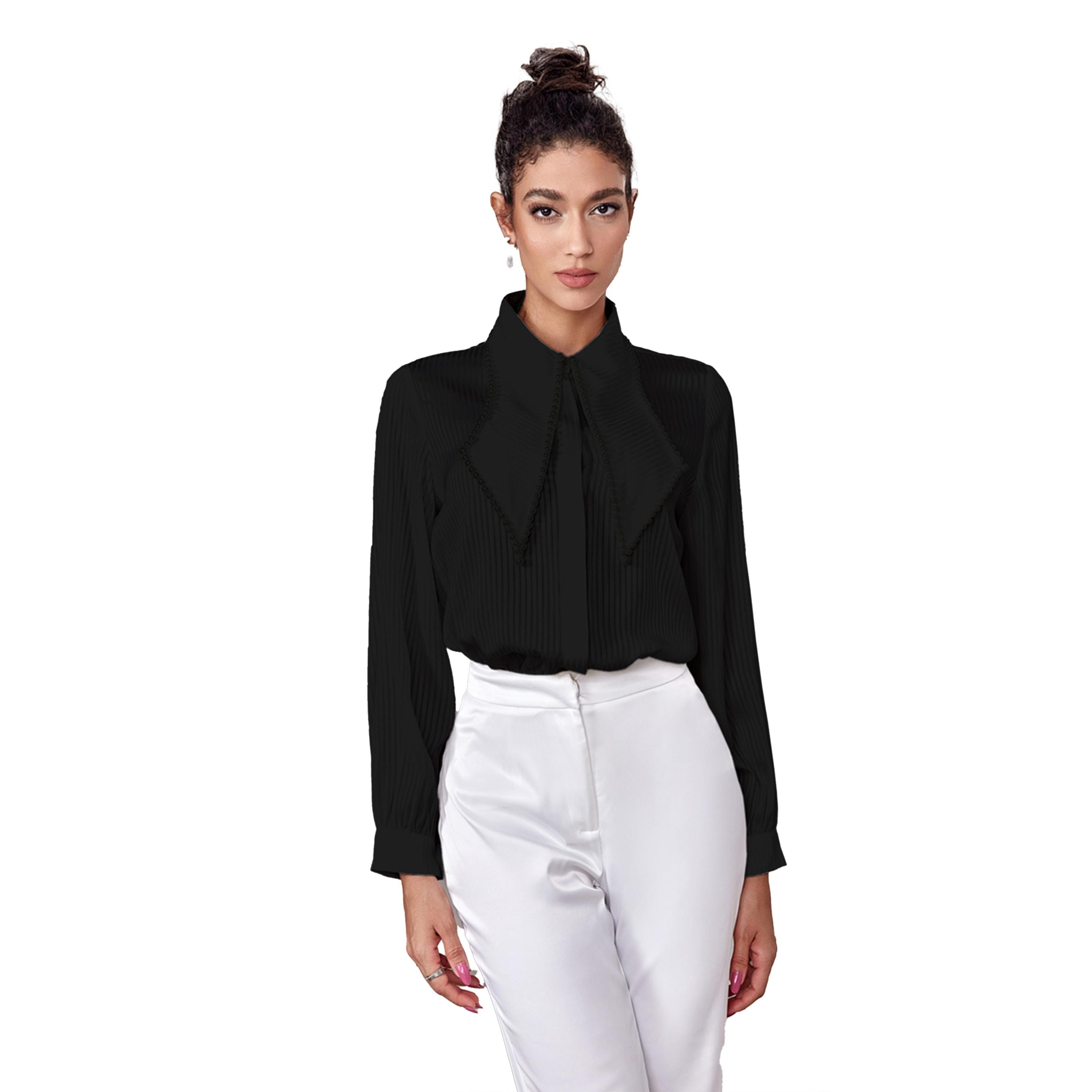 Take Two Embellished Pleated Detail Satin Lapel Collar Shirt-women-clothing-shirtsandblouses-shirts-image-2