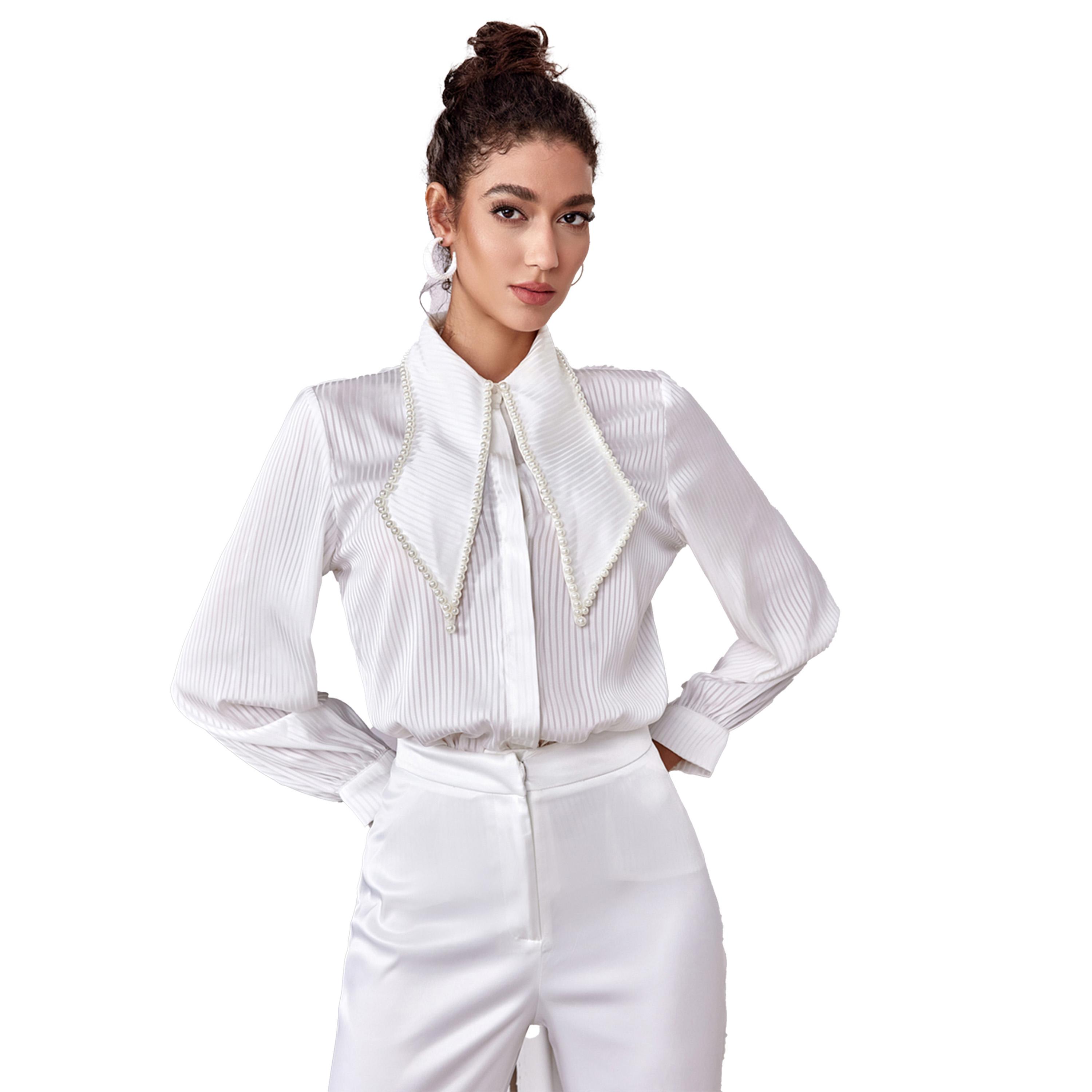 Take Two Embellished Pleated Detail Satin Lapel Collar Shirt-women-clothing-shirtsandblouses-shirts-image-3