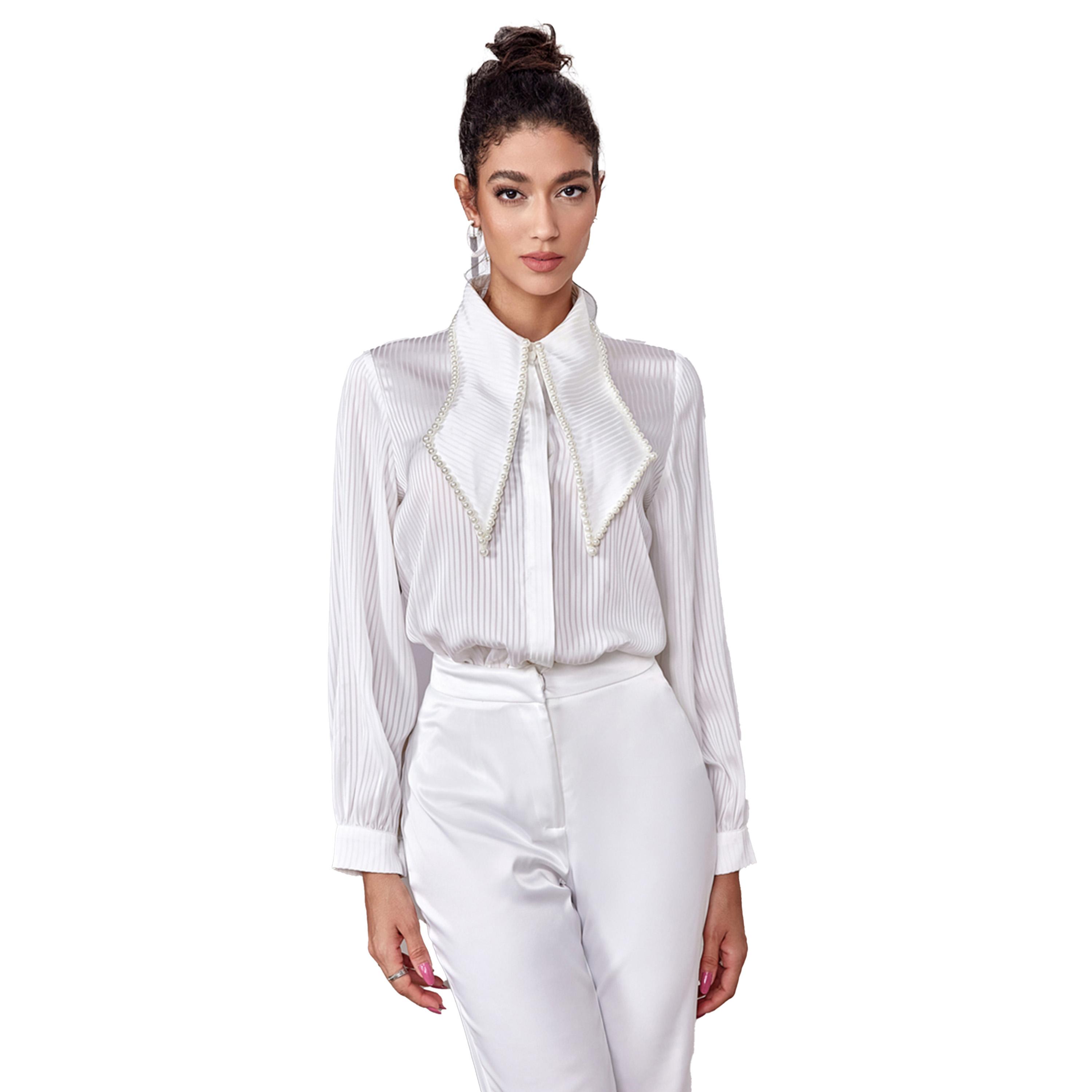 Take Two Embellished Pleated Detail Satin Lapel Collar Shirt-women-clothing-shirtsandblouses-shirts-image-4