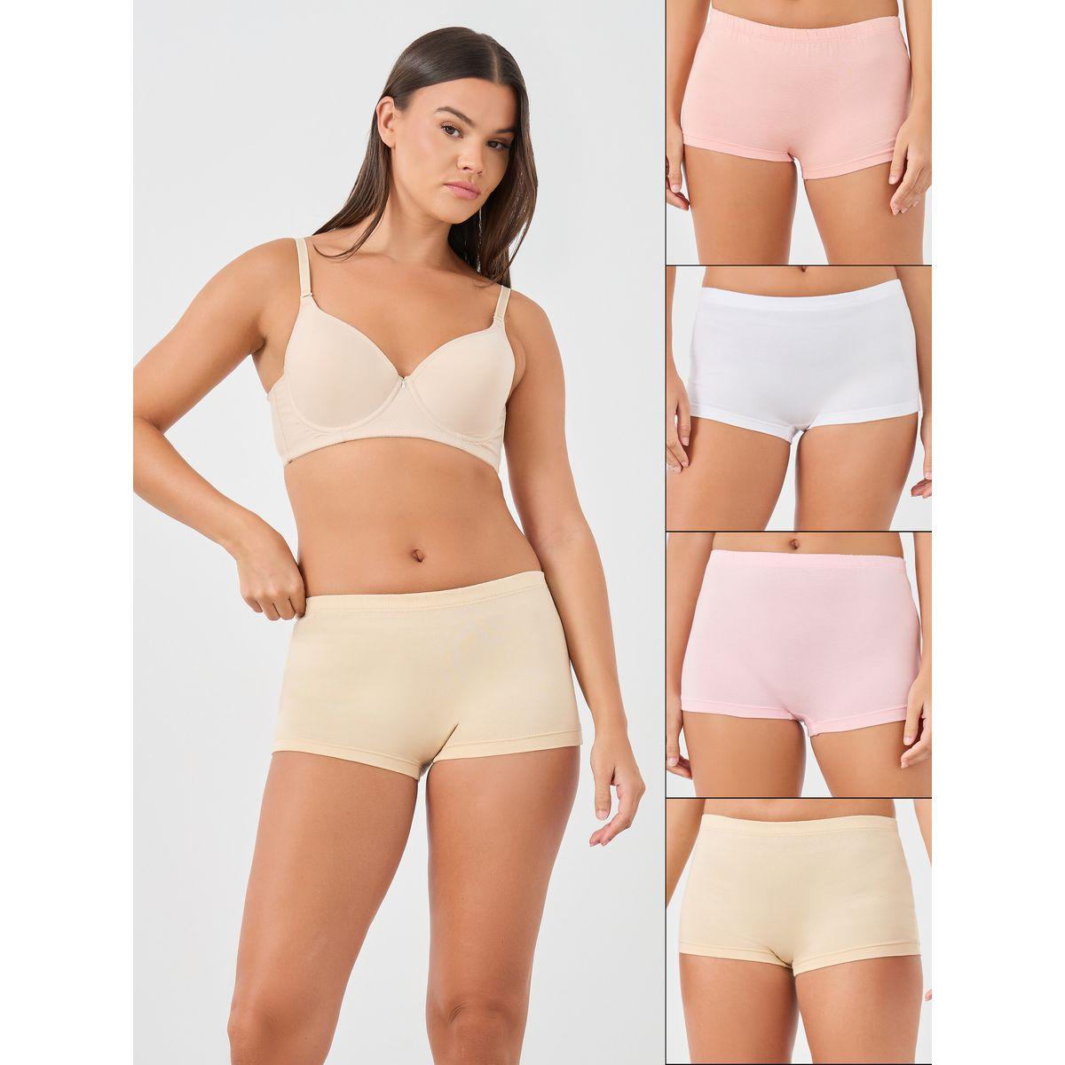 مجموعة من 4 بوي شورت سادة بخصر مطاطي-women-clothing-lingerie-panties-image-1