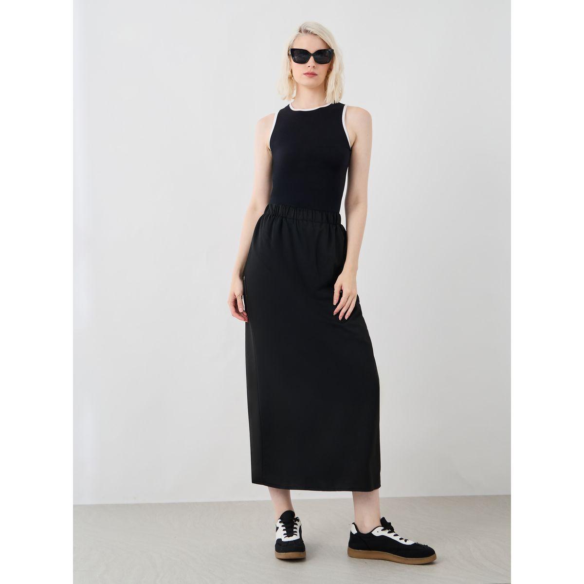 Styli Solid High Rise Straight Fit Midi Skirt-women-clothing-skirts-image-1