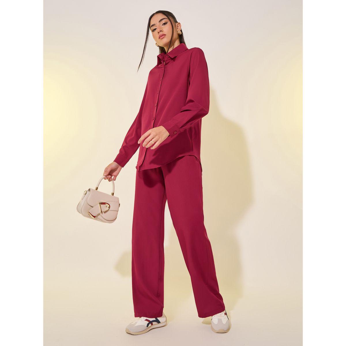 Styli Solid Long Sleeve Shirt and Pants Co-Ords-women-clothing-coordsets-image-2