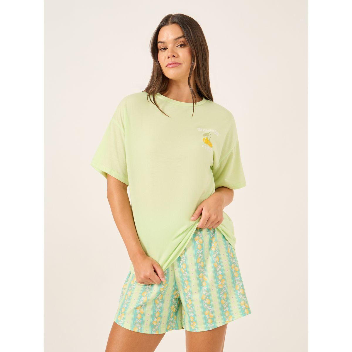 Styli Graphic Print Round Neck T-Shirt and Shorts Pyjama Set-women-clothing-nightwear-pyjamas-shortsets-image-3