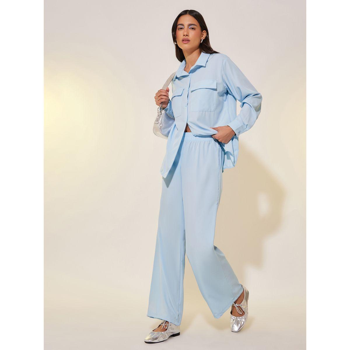 Styli Solid Pocket Detail Shirt and Pants Co-Ords-women-clothing-coordsets-image-1