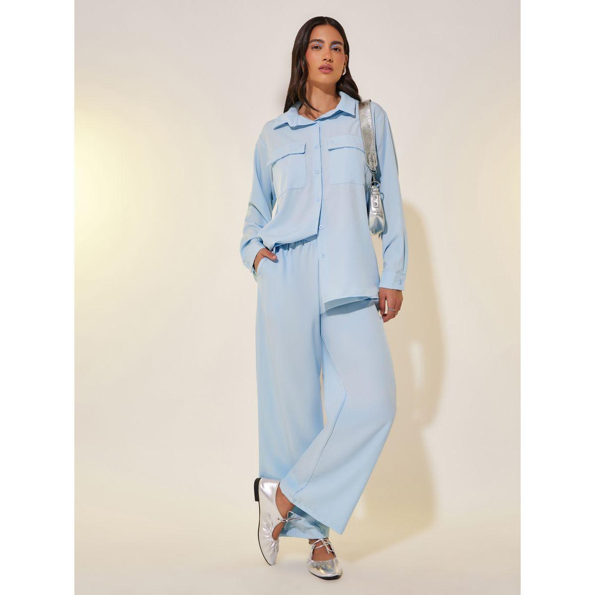 Styli Solid Pocket Detail Shirt and Pants Co-Ords-women-clothing-coordsets-image-2
