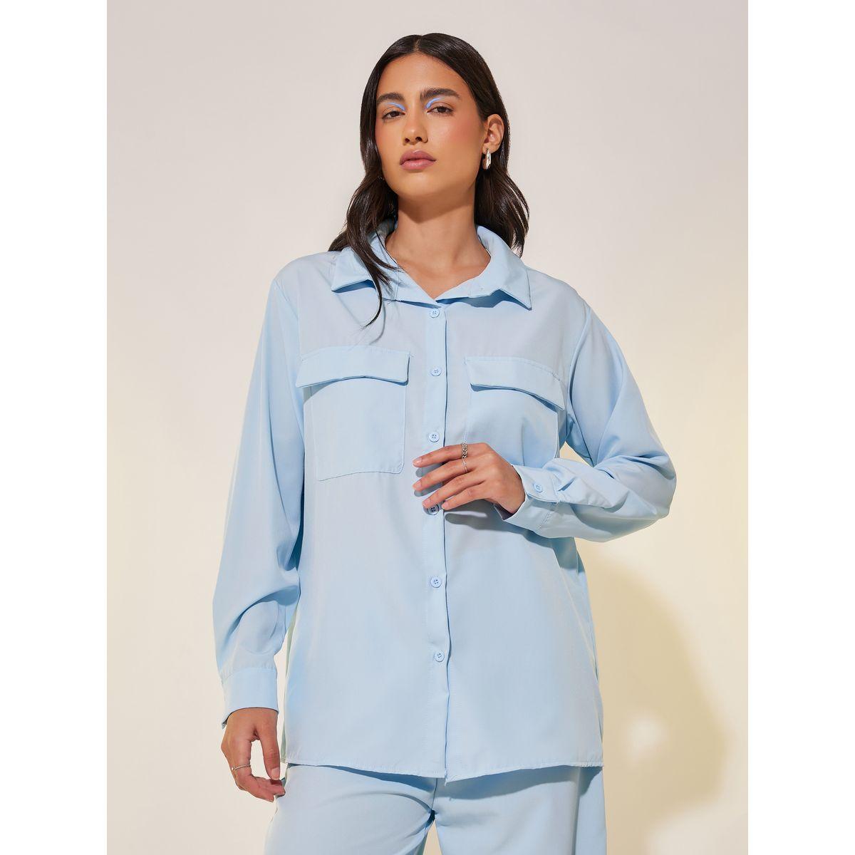 Styli Solid Pocket Detail Shirt and Pants Co-Ords-women-clothing-coordsets-image-3
