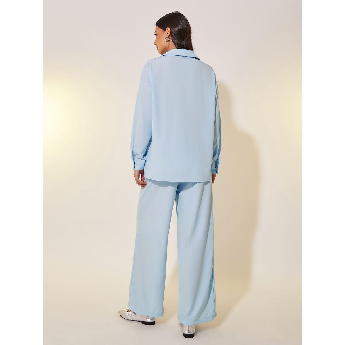 Styli Solid Pocket Detail Shirt and Pants Co-Ords-women-clothing-coordsets-image-5