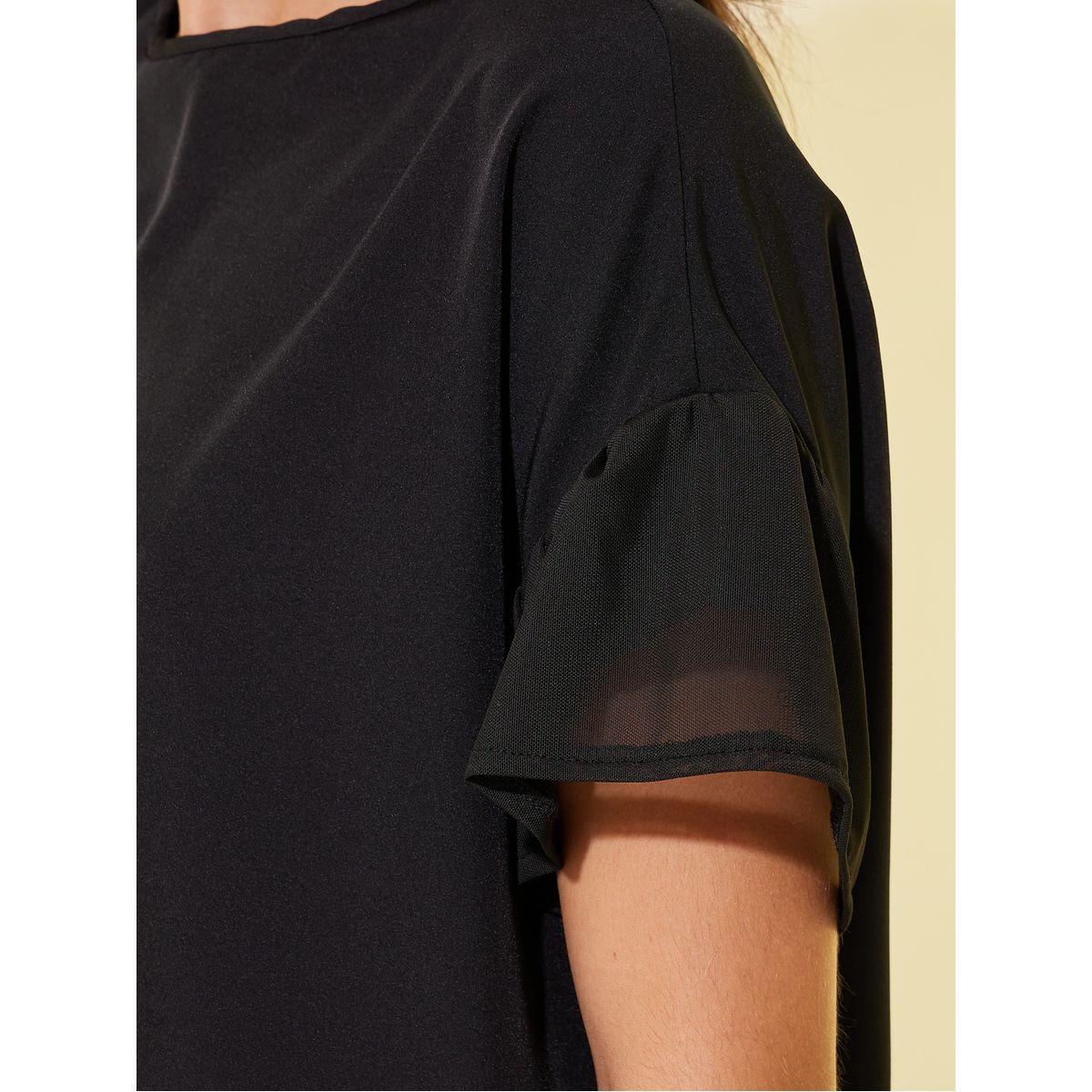 Styli Solid Mesh Sleeves Top and Pants Co-Ords-women-clothing-coordsets-image-3