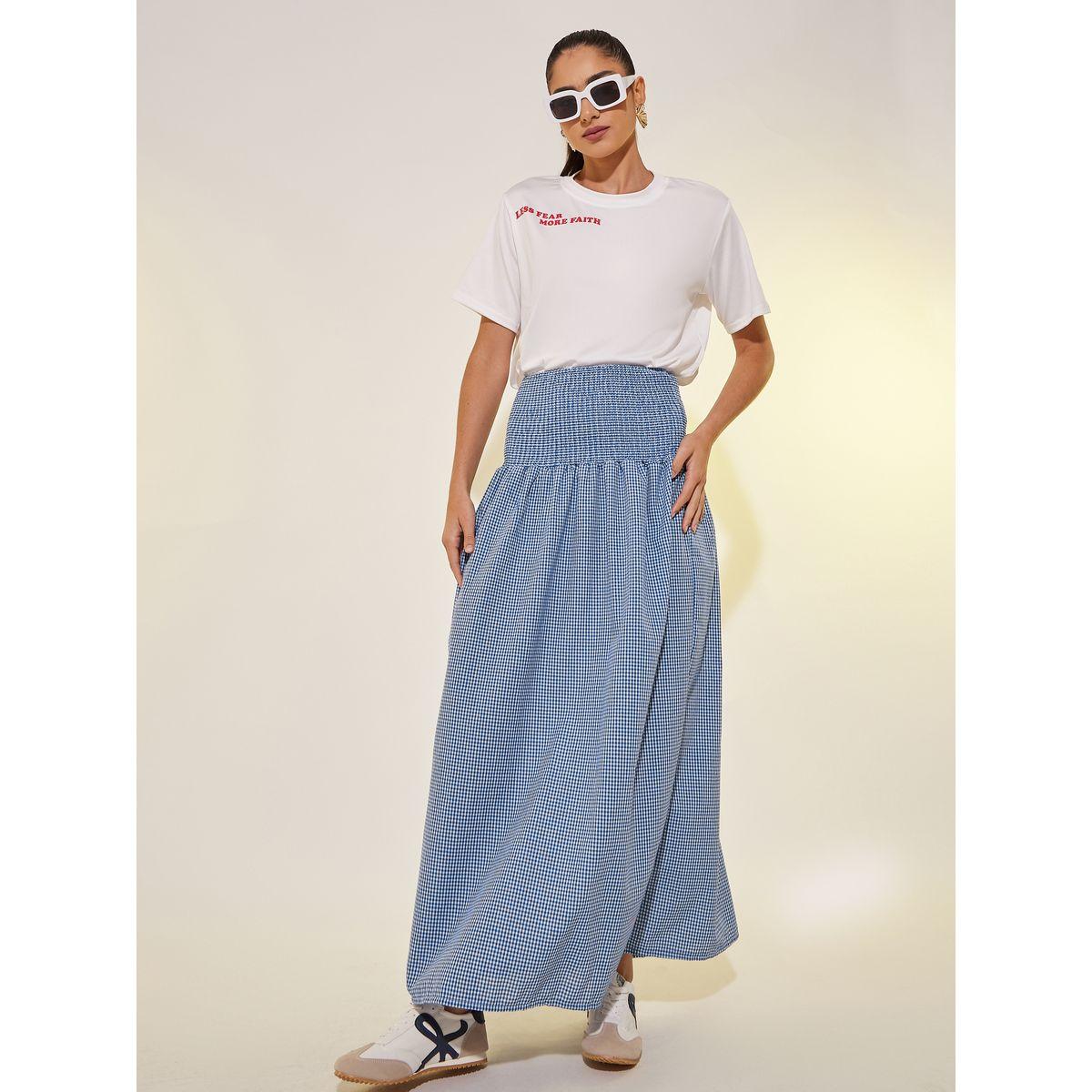 Styli Checked Smocked Waist A-Line Maxi Skirt-women-clothing-bottoms-skirts-image-1