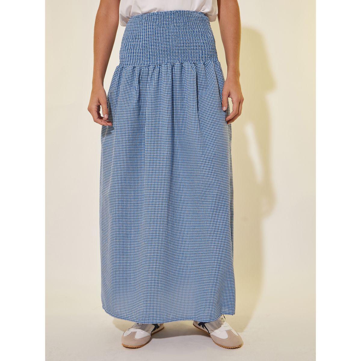 Styli Checked Smocked Waist A-Line Maxi Skirt-women-clothing-bottoms-skirts-image-2