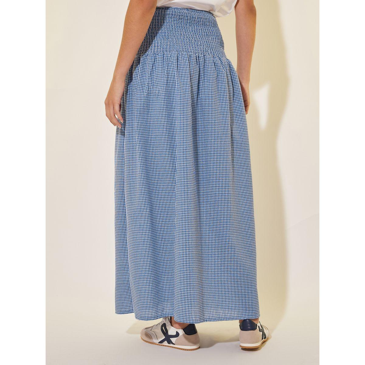 Styli Checked Smocked Waist A-Line Maxi Skirt-women-clothing-bottoms-skirts-image-4