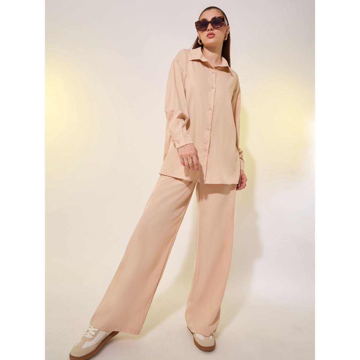 Styli Solid Long Sleeve Shirt and Pants Co-Ords-women-clothing-coordsets-image-1