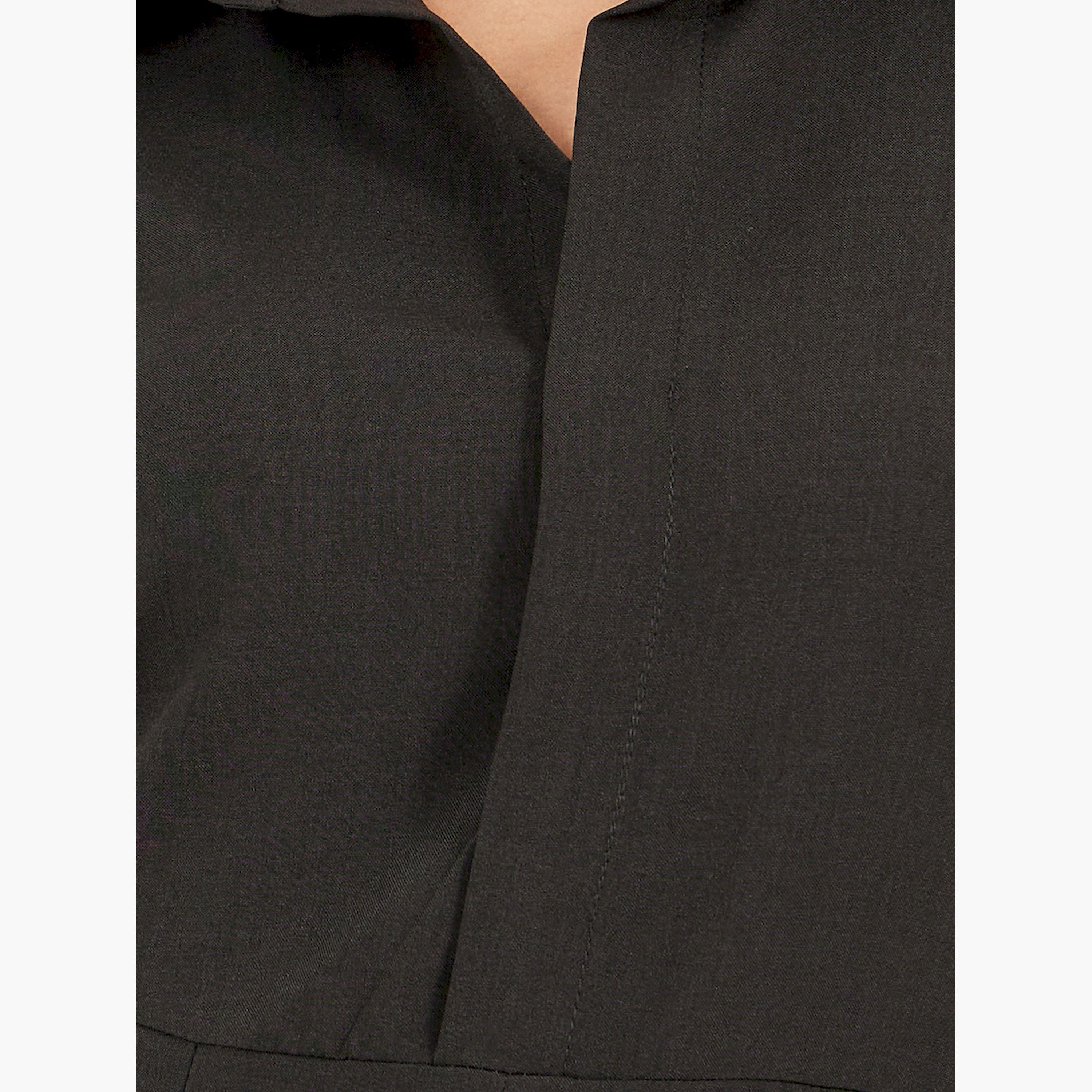 Styli Plain Collared Pleated A-Line Maxi Dress-women-clothing-dresses-image-4
