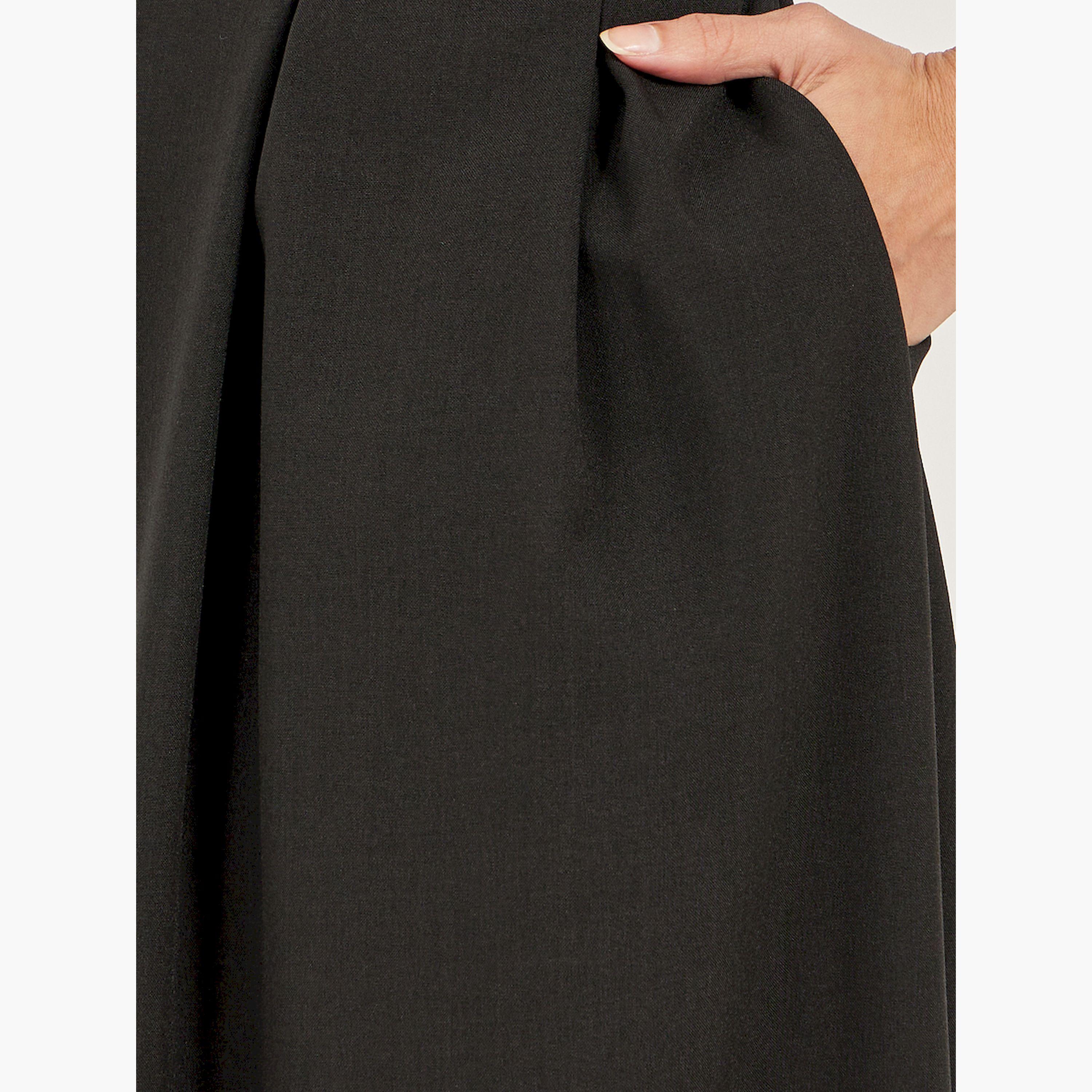 Styli Plain Collared Pleated A-Line Maxi Dress-women-clothing-dresses-image-5