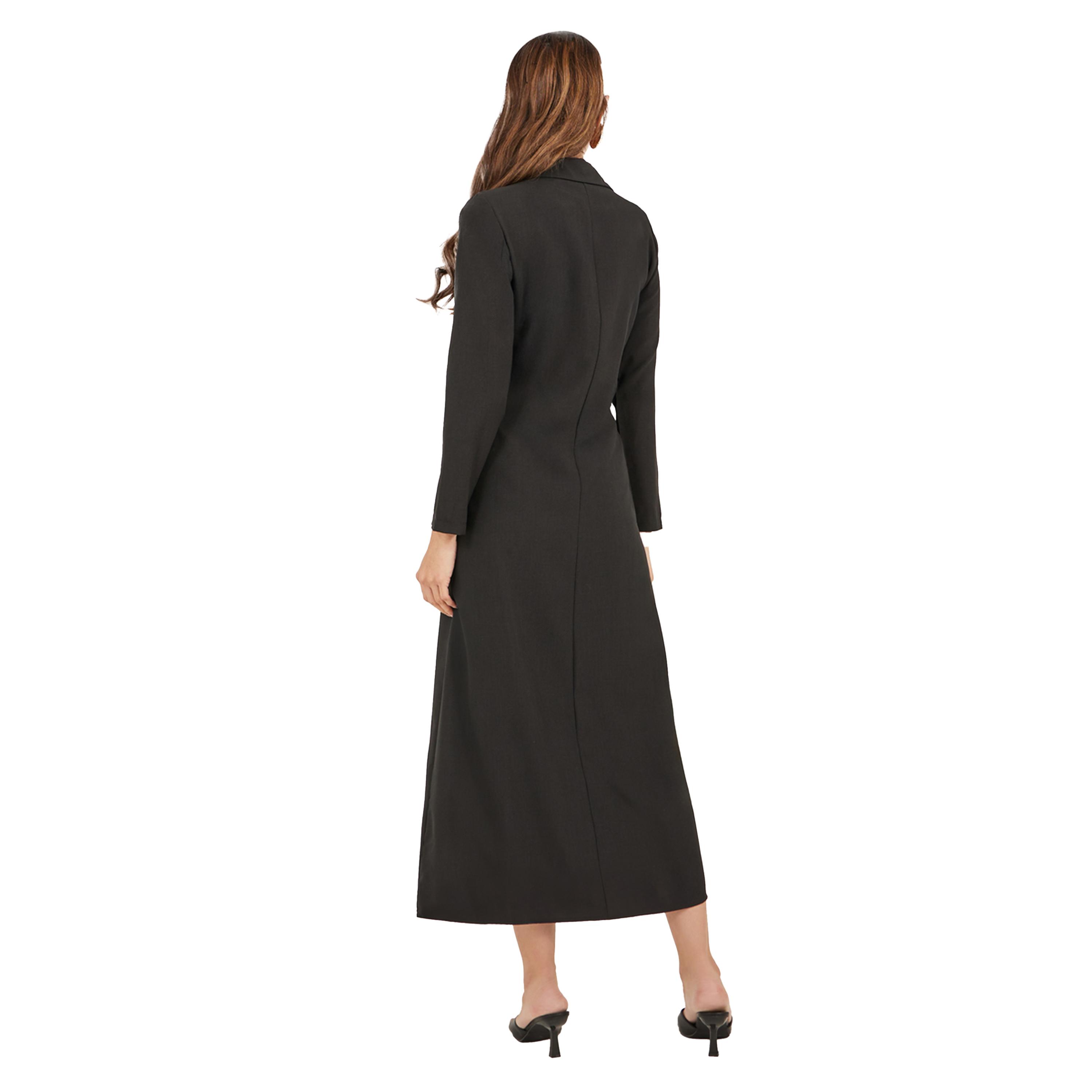 Styli Plain Collared Pleated A-Line Maxi Dress-women-clothing-dresses-image-6