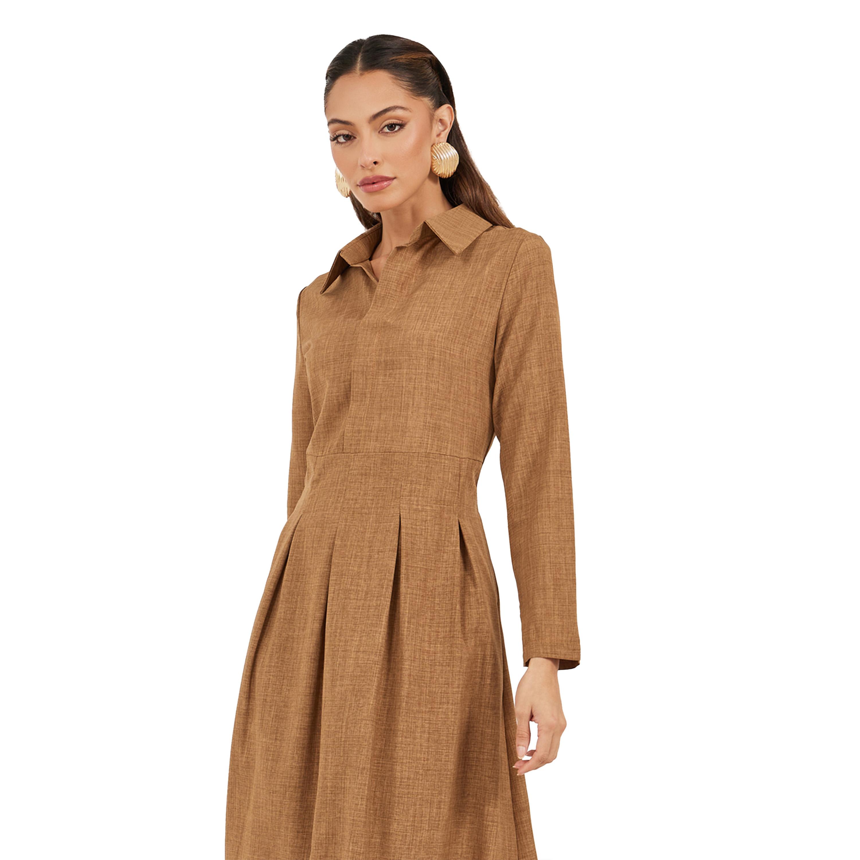 ستايلي- فستان ماكسي سادة بياقة مطوية على شكل حرف A-women-clothing-dresses-image-3