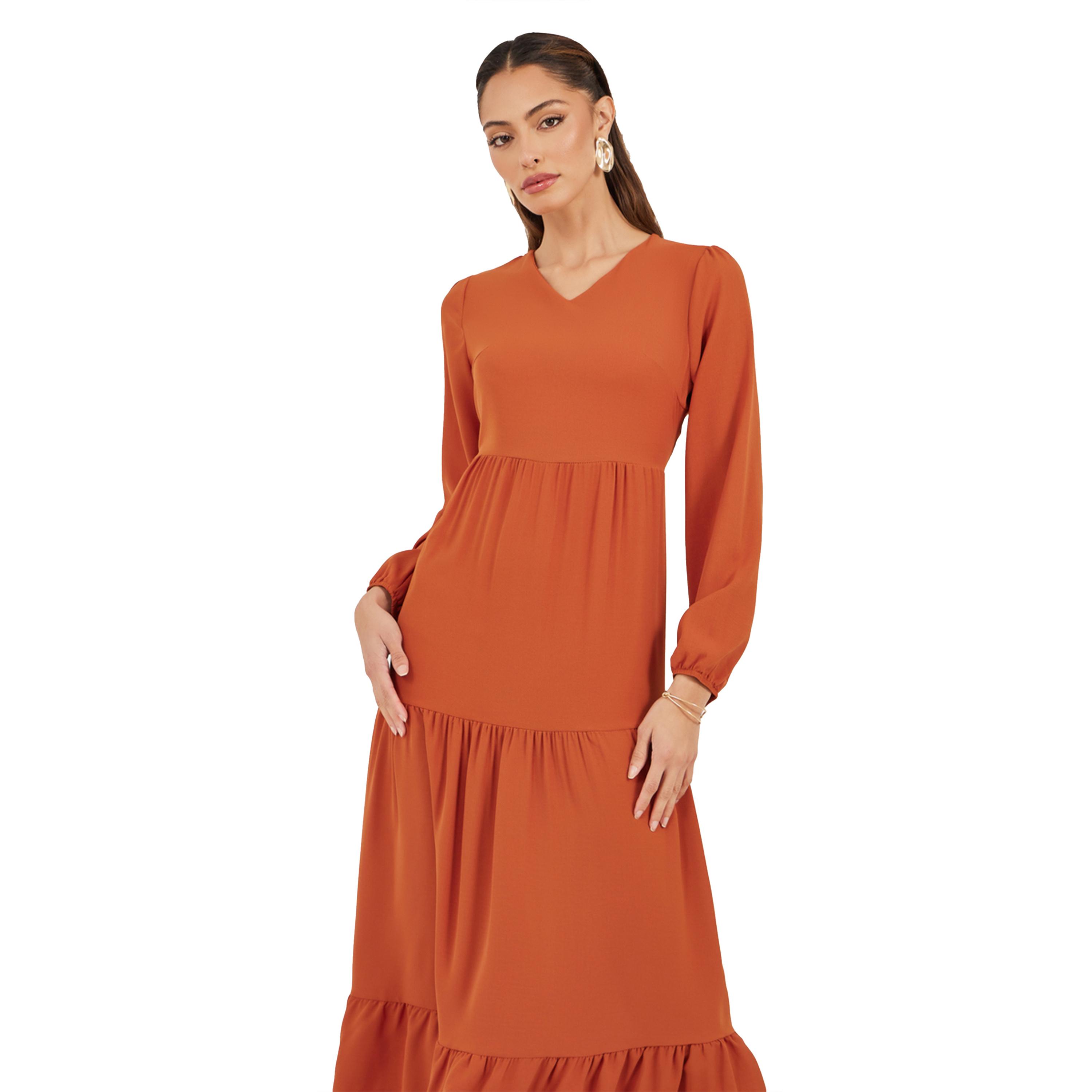 Styli Plain Cuffed Sleeves Tiered Maxi Dress-women-clothing-dresses-image-3