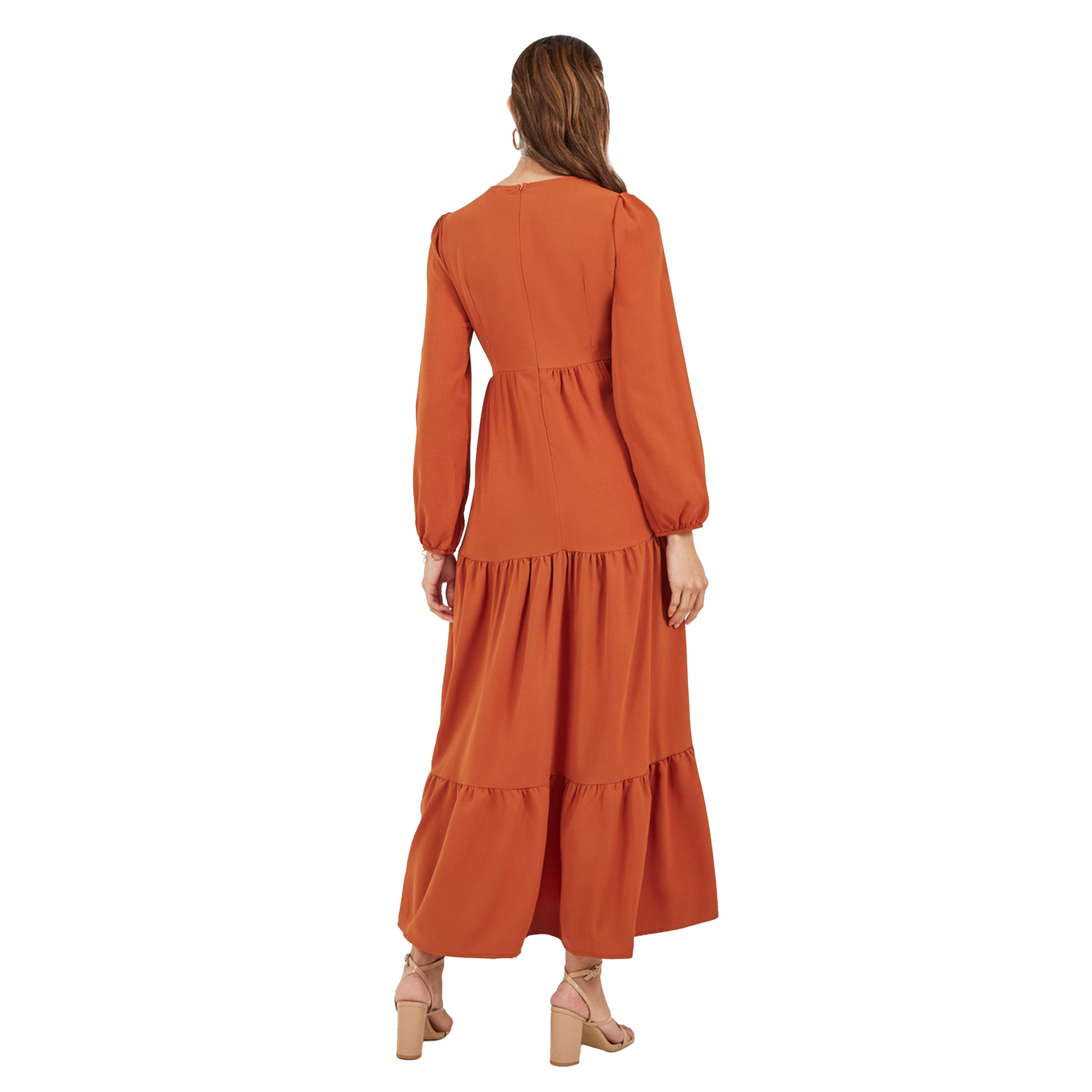 Styli Plain Cuffed Sleeves Tiered Maxi Dress-women-clothing-dresses-image-5