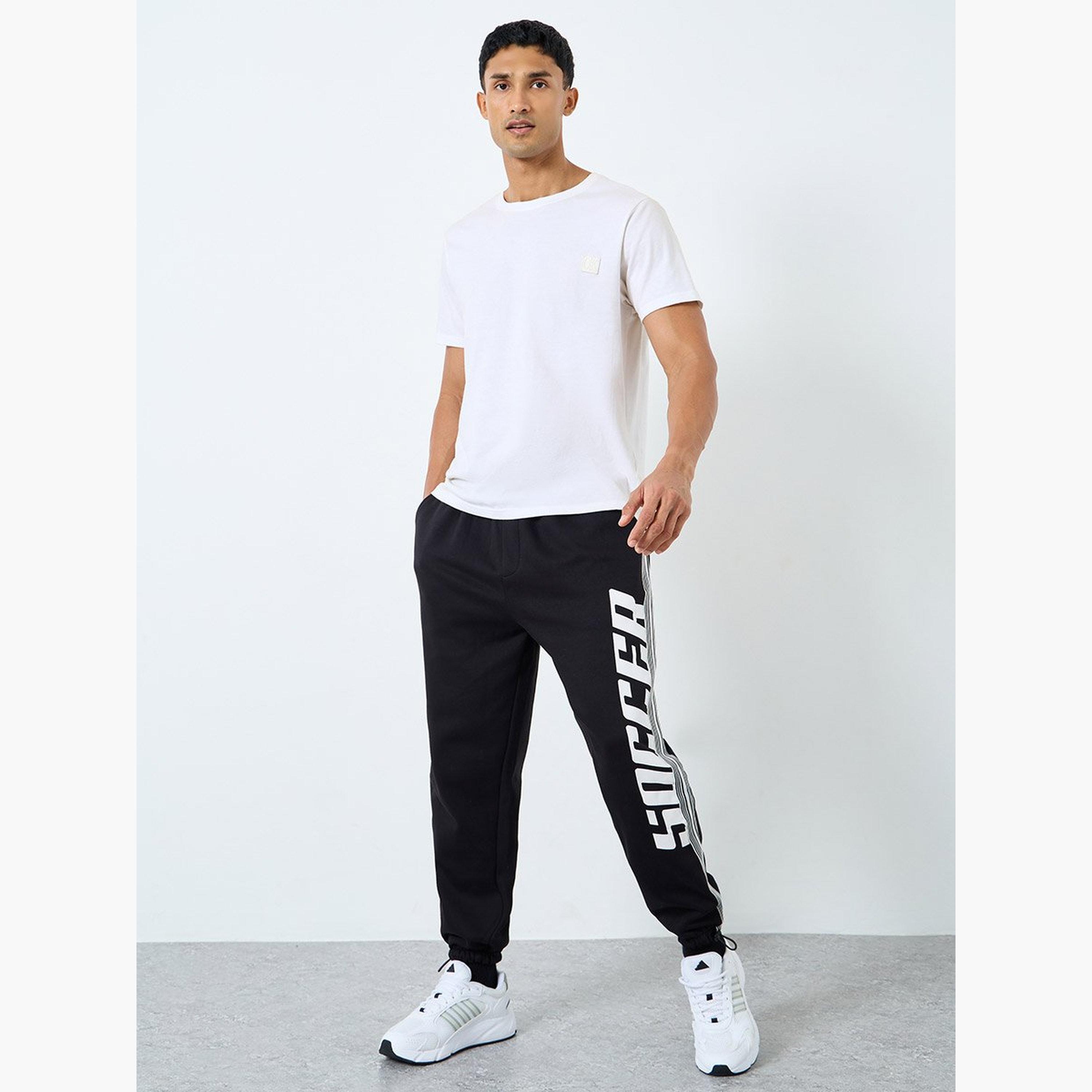 Styli Men Black Graphic Oversized Joggers with Tape Detail-men-clothing-sportswearandactivewear-bottoms-joggers-image-2