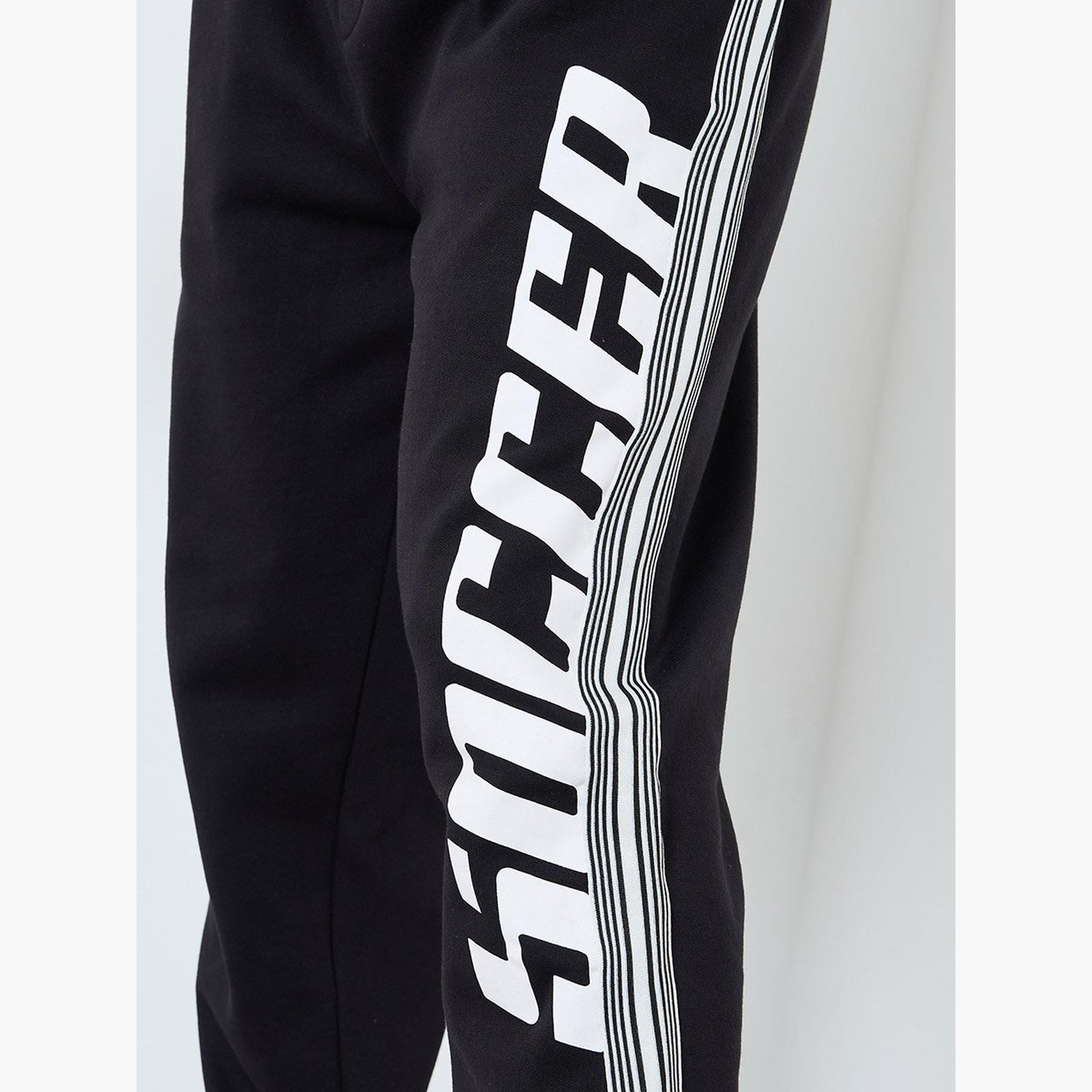 Styli Men Black Graphic Oversized Joggers with Tape Detail-men-clothing-sportswearandactivewear-bottoms-joggers-image-3