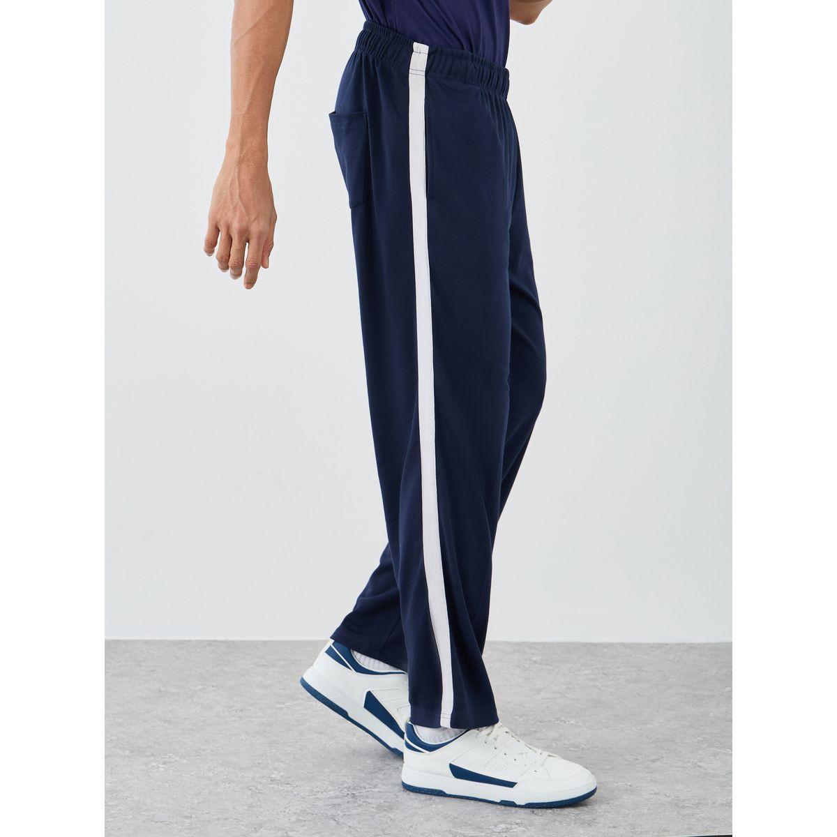 Styli Men Navy Blue Relaxed Fit Side Tape Joggers-men-clothing-bottoms-joggers-image-1