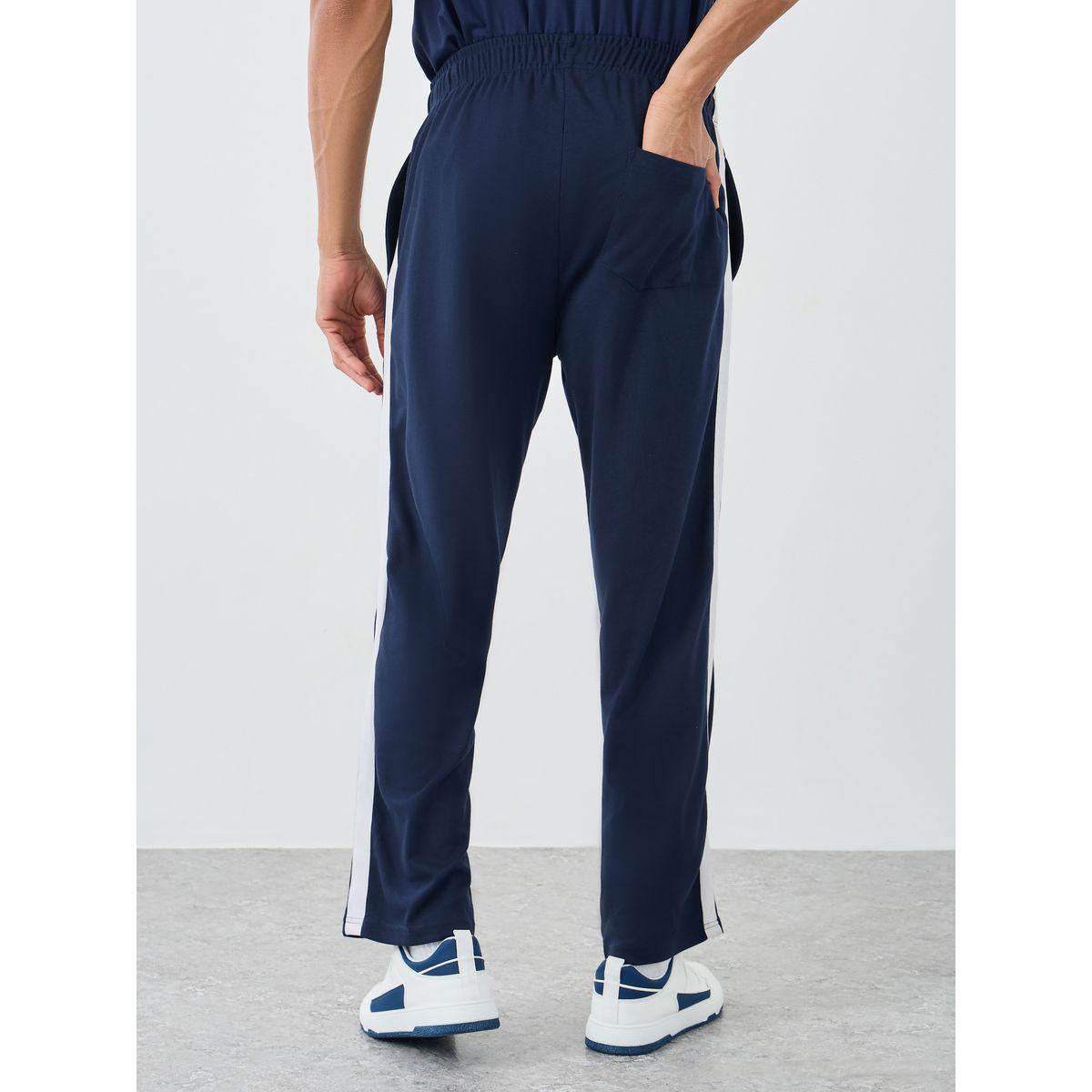 Styli Men Navy Blue Relaxed Fit Side Tape Joggers-men-clothing-bottoms-joggers-image-4