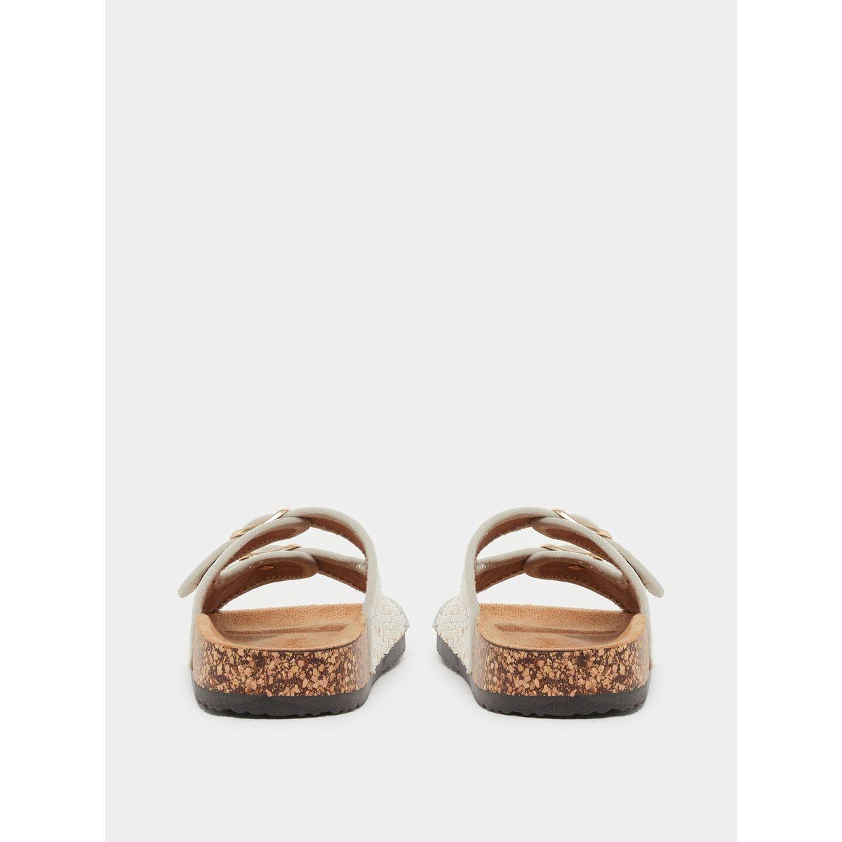 Styli Textured Slip On Flat Sandals with Buckle Details-women-shoes-sandals-flats-image-4