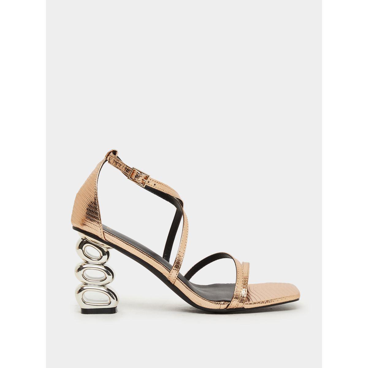 Styli Metallic Strappy Tiered Heel Sandals-women-shoes-sandals-heeled-image-1