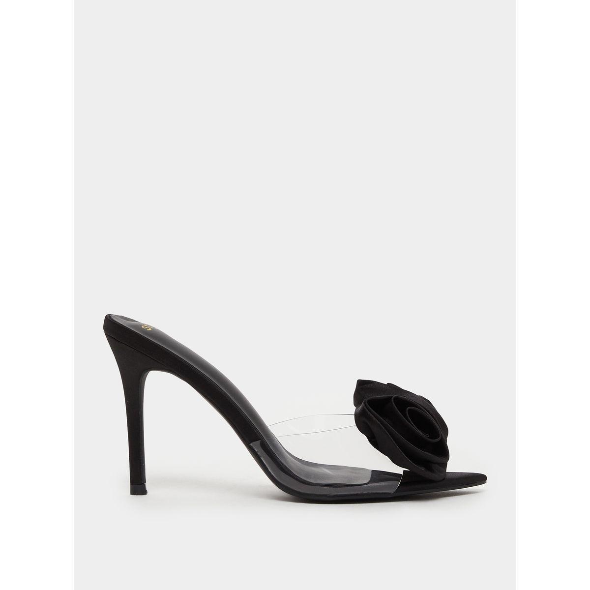 Styli Flower Detail Transparent Strap Stiletto Heel Sandals-women-shoes-sandals-heeled-image-1