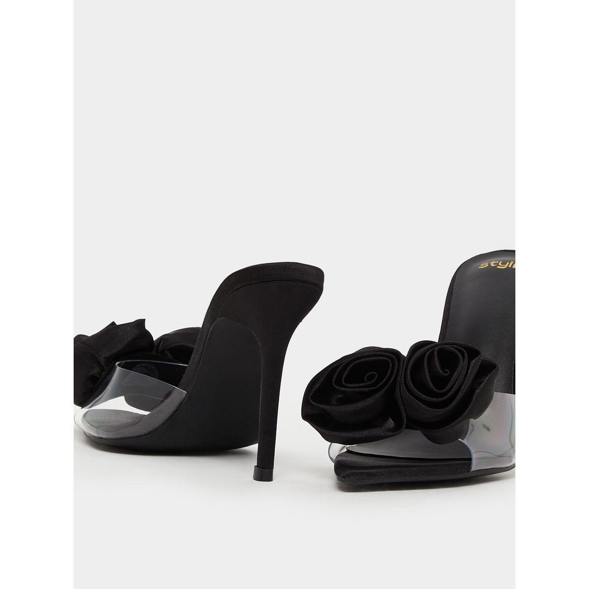Styli Flower Detail Transparent Strap Stiletto Heel Sandals-women-shoes-sandals-heeled-image-3