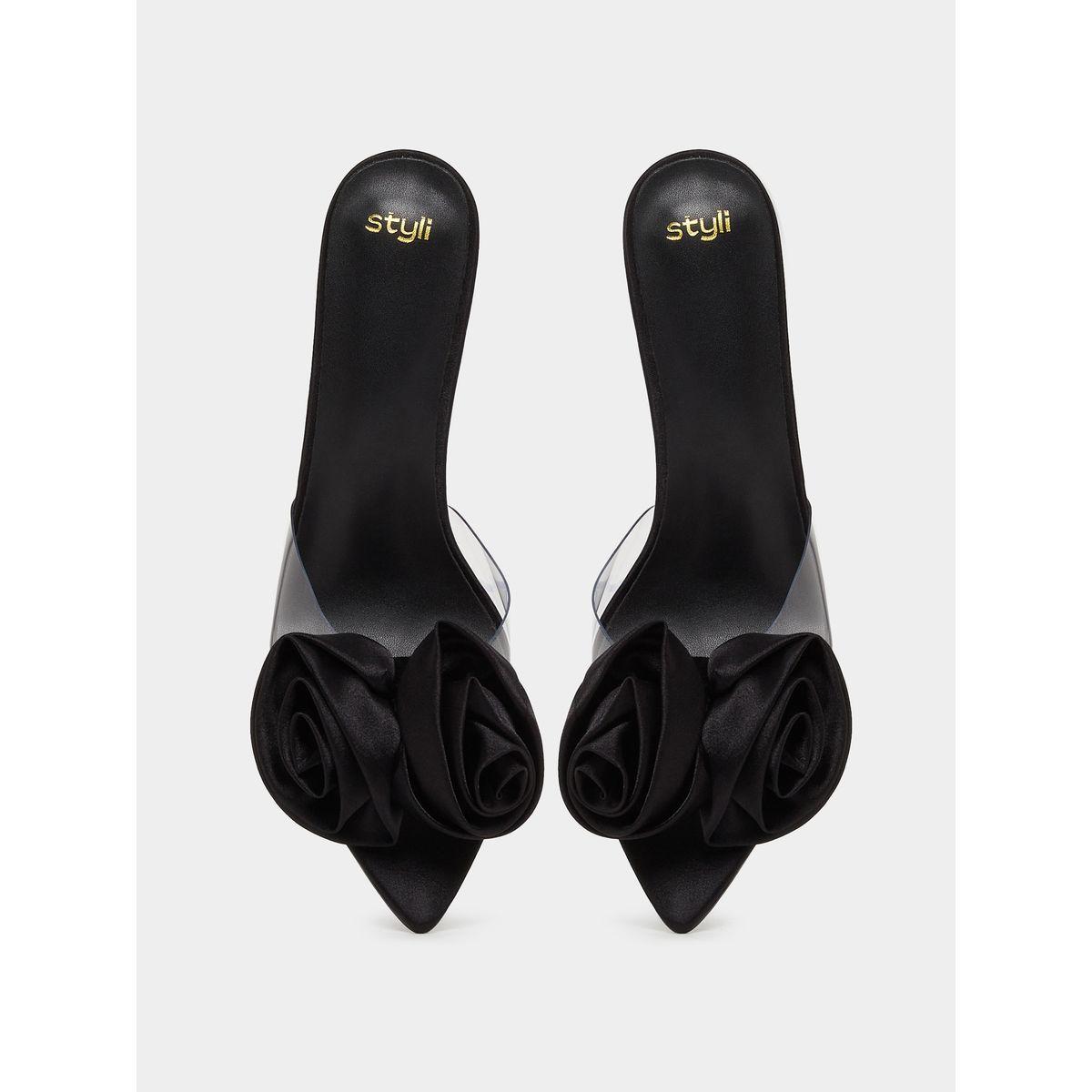 Styli Flower Detail Transparent Strap Stiletto Heel Sandals-women-shoes-sandals-heeled-image-5