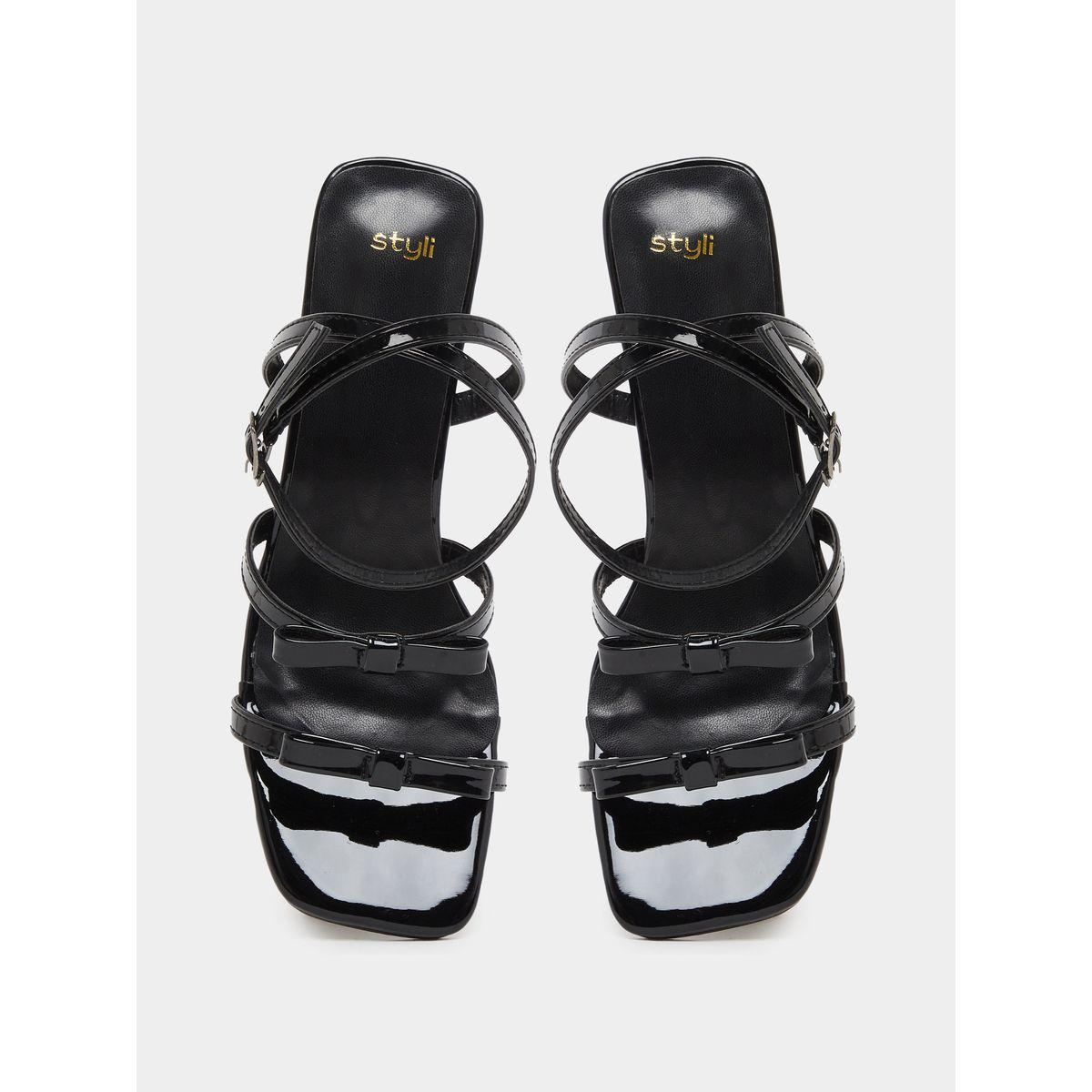 Styli Bow Trim Accent Block Heel Sandals-women-shoes-sandals-heeled-image-5