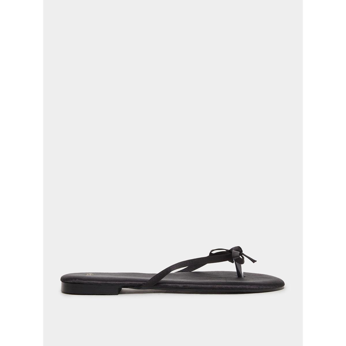 Styli Plain Bow Trim Flat Sandals-women-shoes-sandals-flats-image-1