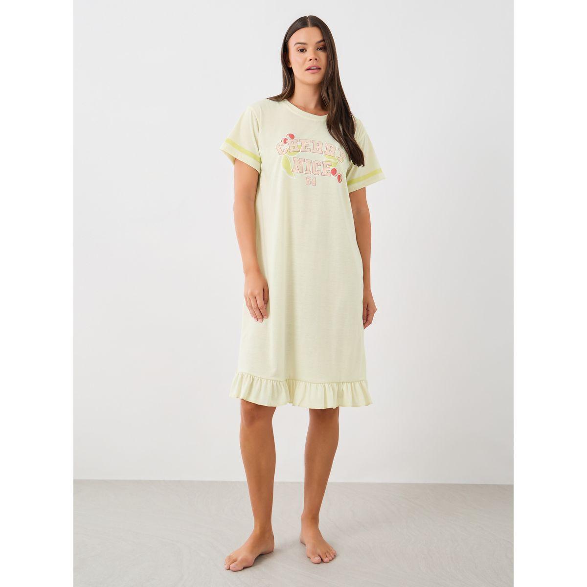 Styli Slogan Print Ruffled Hem Nightdress-women-clothing-nightwear-nighties-image-2