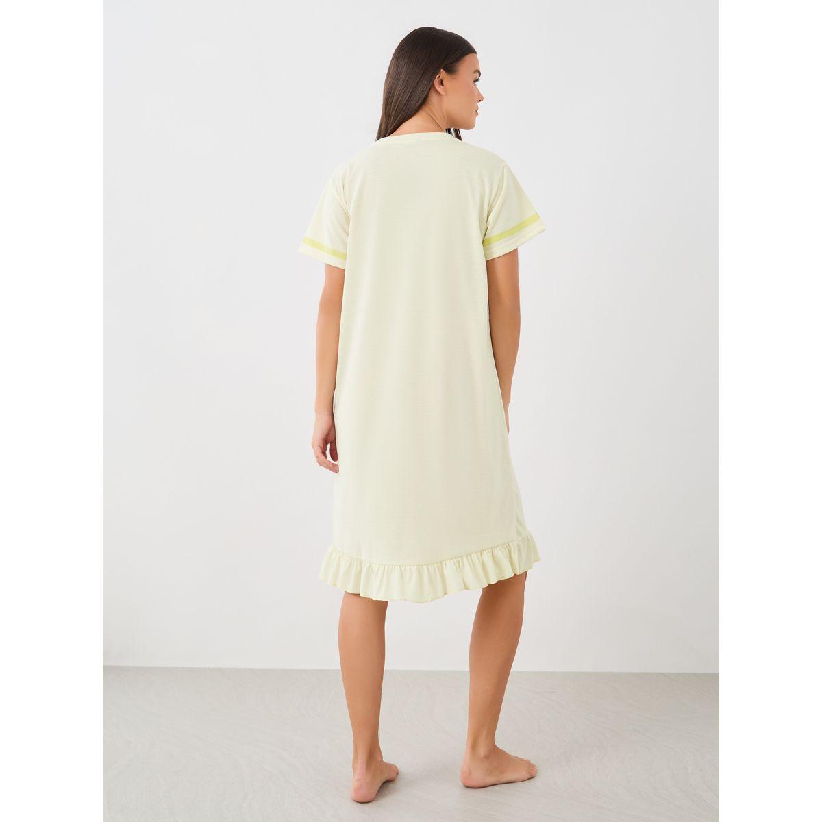Styli Slogan Print Ruffled Hem Nightdress-women-clothing-nightwear-nighties-image-4