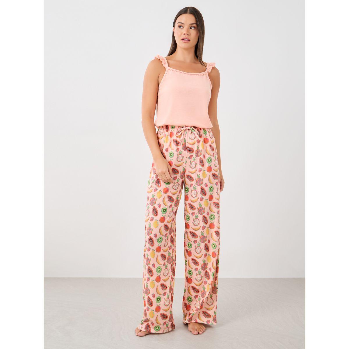 Styli Ruffled Strappy Cami and Printed Pyjama Set-women-clothing-nightwear-pyjamas-longsets-image-2