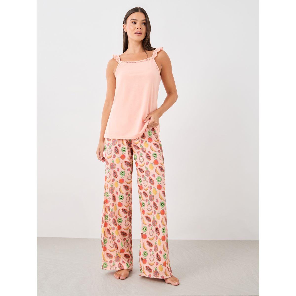 Styli Ruffled Strappy Cami and Printed Pyjama Set-women-clothing-nightwear-pyjamas-longsets-image-3