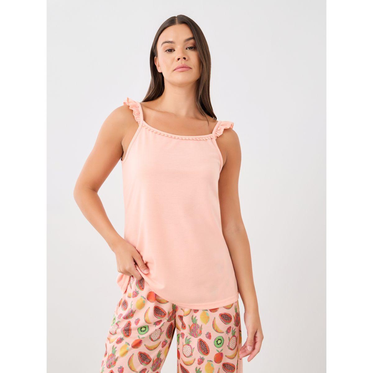 Styli Ruffled Strappy Cami and Printed Pyjama Set-women-clothing-nightwear-pyjamas-longsets-image-4