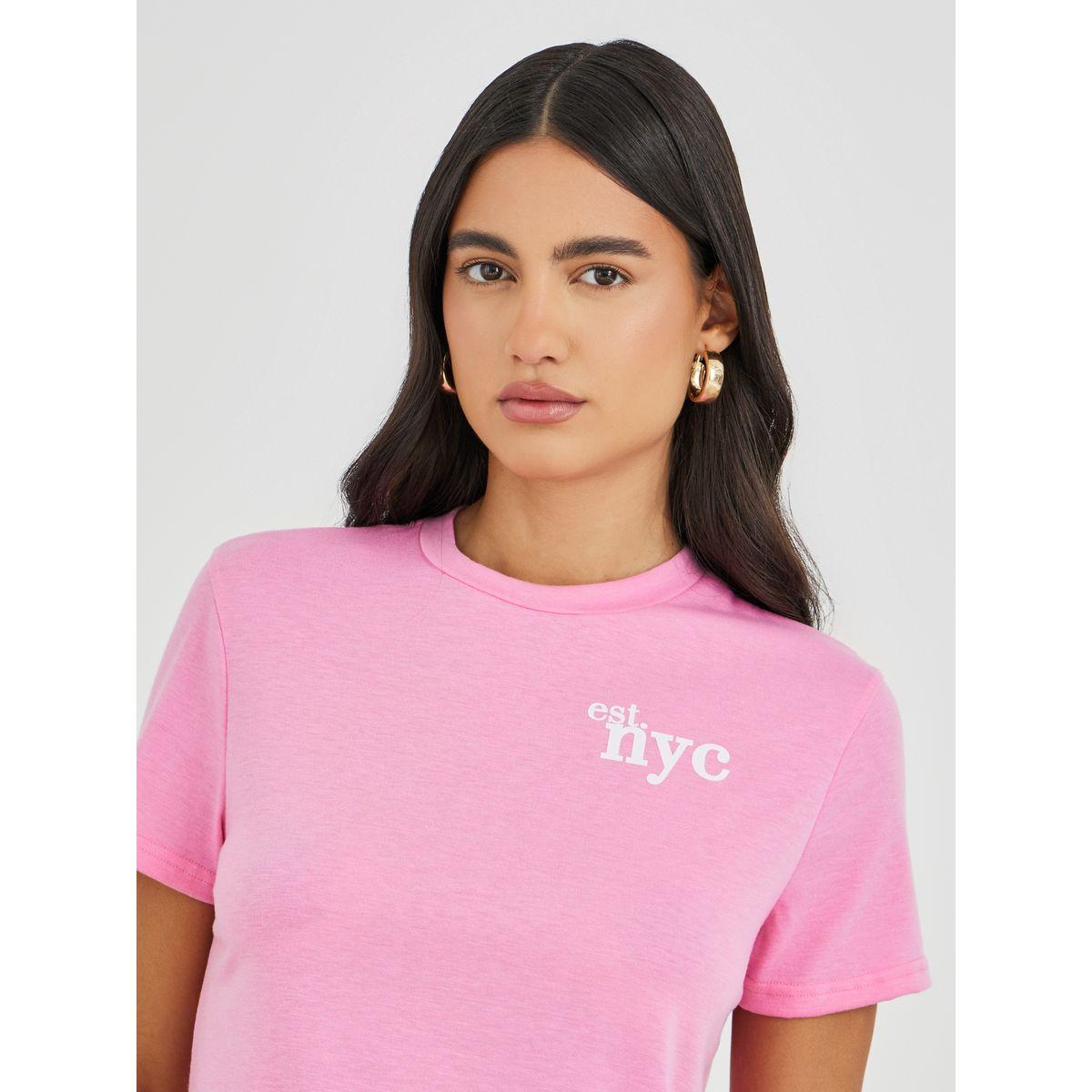 تيشيرت بياقة دائرية وطبعة كتابة-women-clothing-tshirts-image-3
